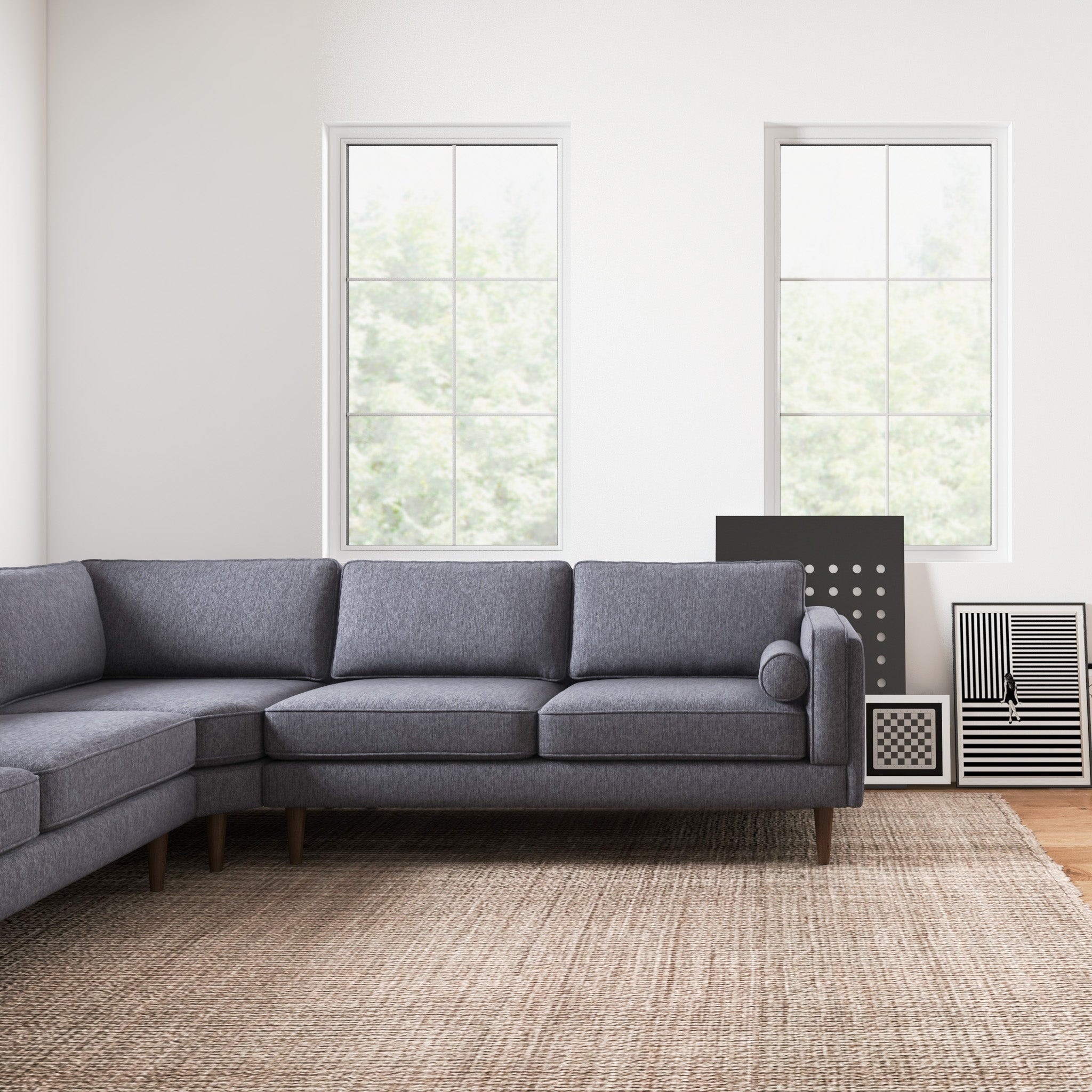 Fordham Dark Grey Fabric Symmetrical Corner Sofa - MidinMod
