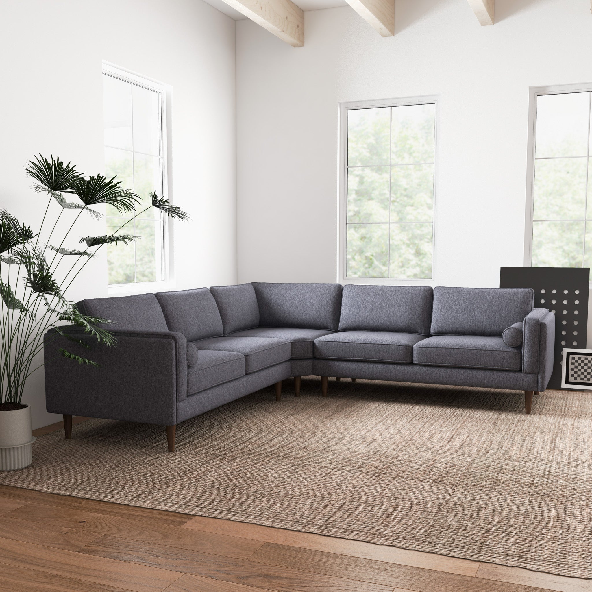 Fordham Dark Grey Fabric Symmetrical Corner Sofa - MidinMod