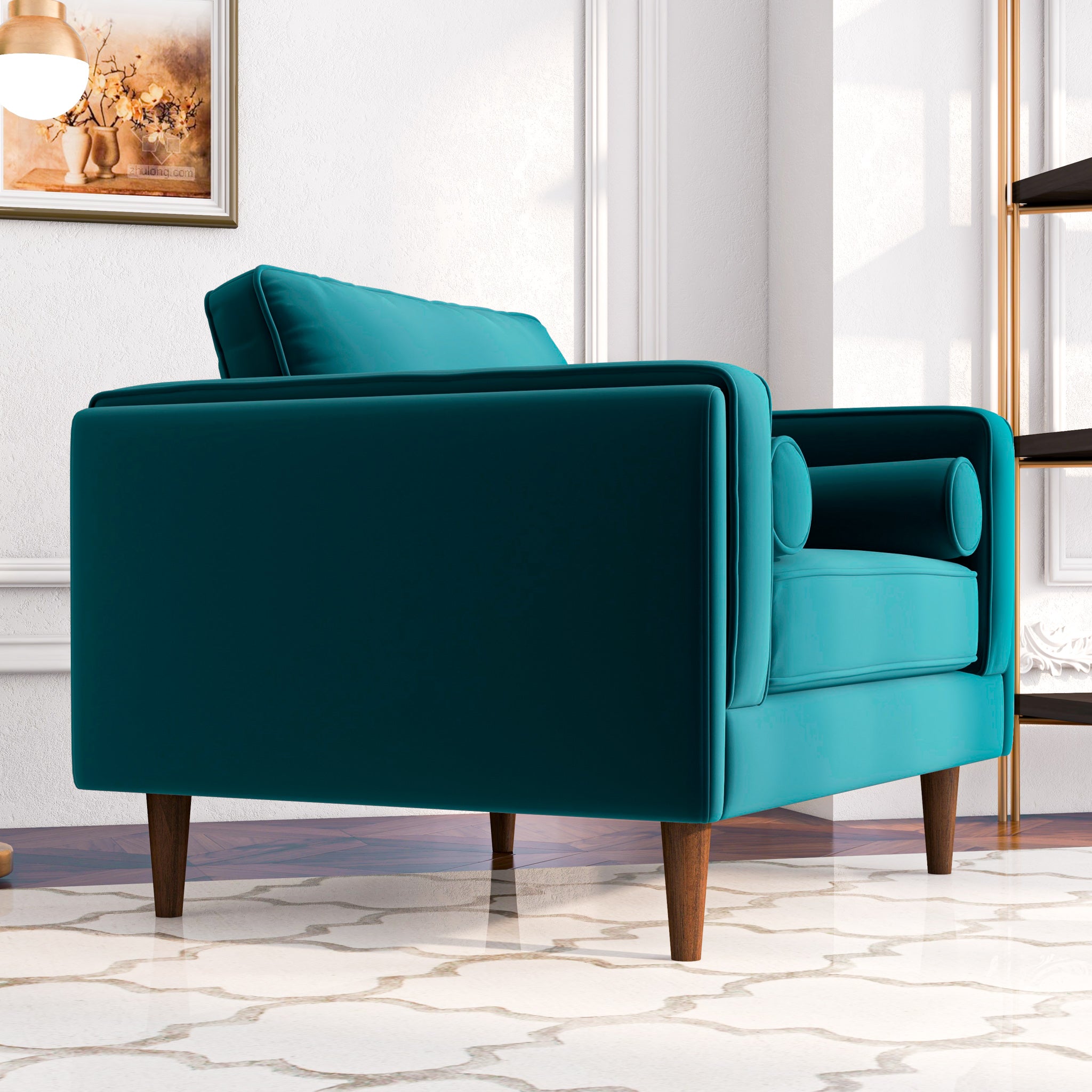 Fordham Teal Velvet Lounge Chair - MidinMod
