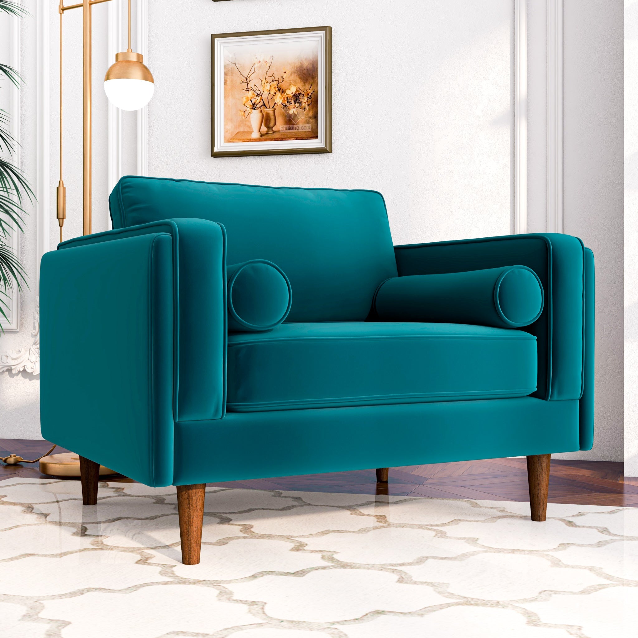 Fordham Teal Velvet Lounge Chair - MidinMod