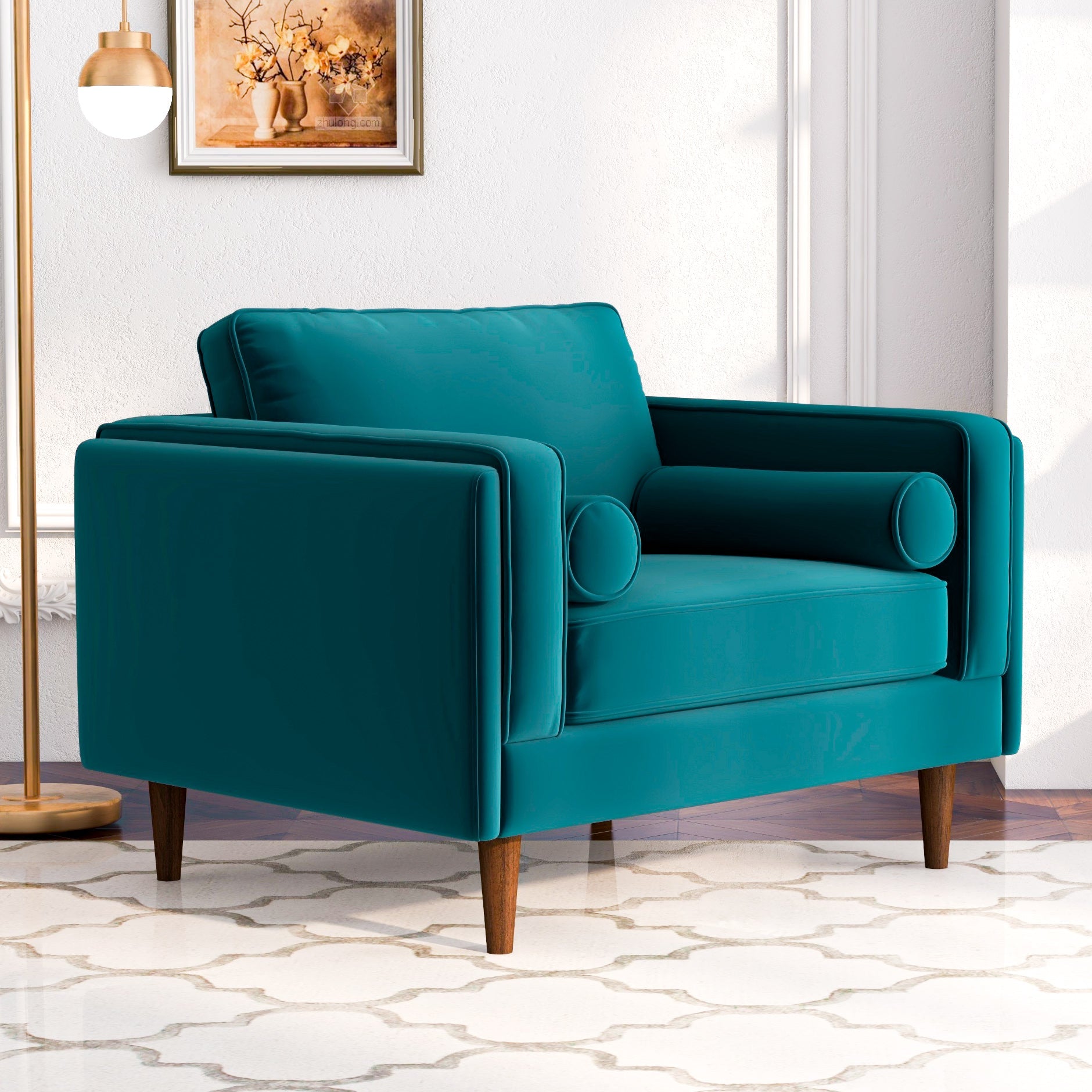Fordham Teal Velvet Lounge Chair - MidinMod