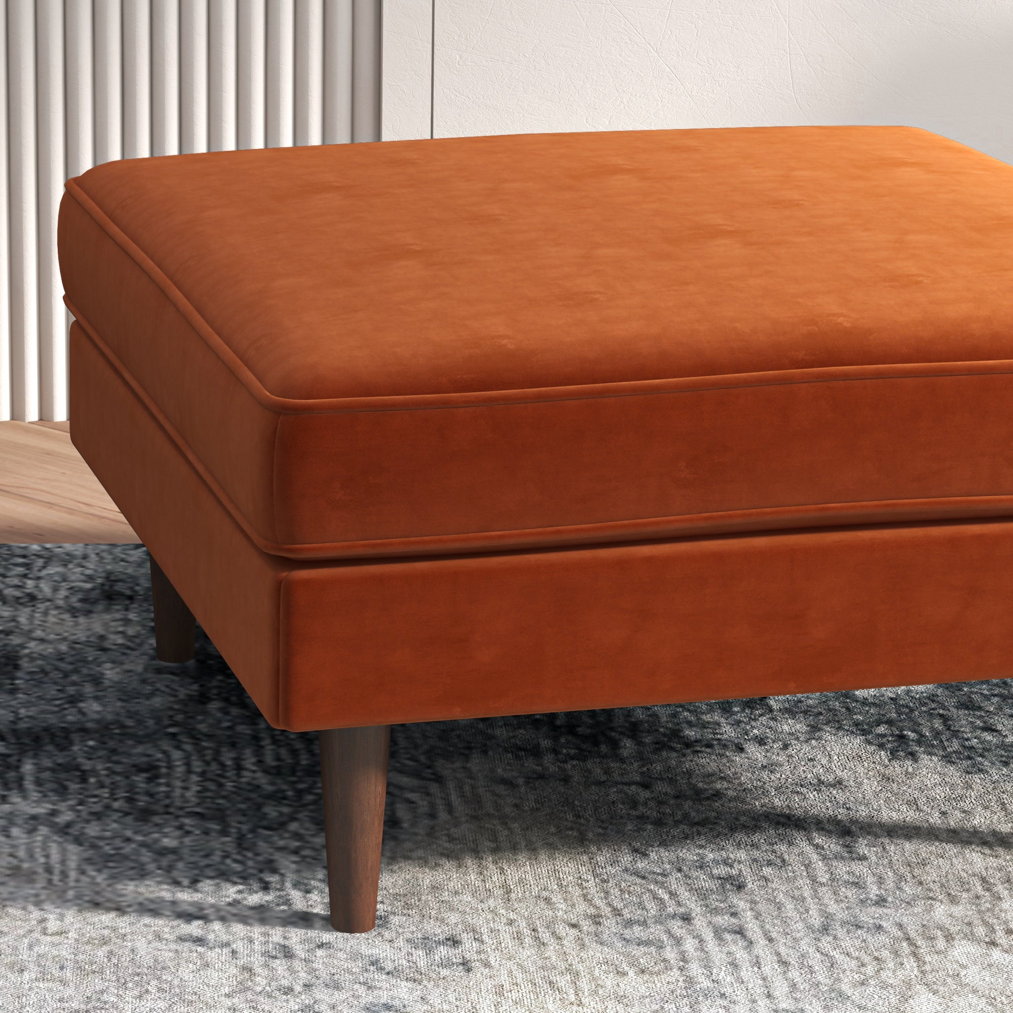 Fordham Burnt Orange Velvet Ottoman - MidinMod