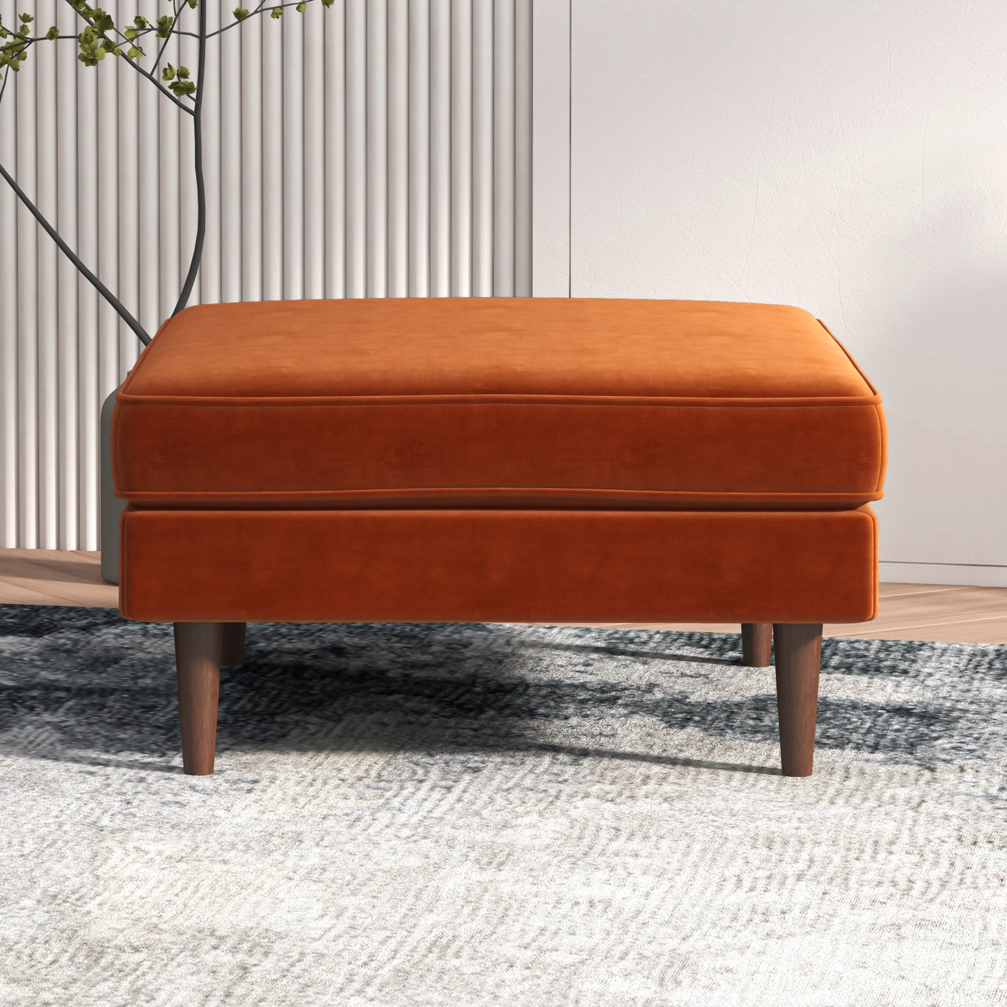 Fordham Burnt Orange Velvet Ottoman - MidinMod