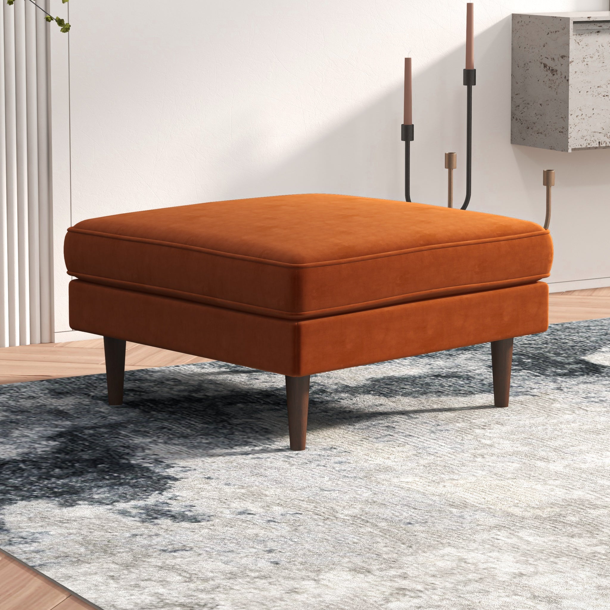 Fordham Burnt Orange Velvet Ottoman - MidinMod