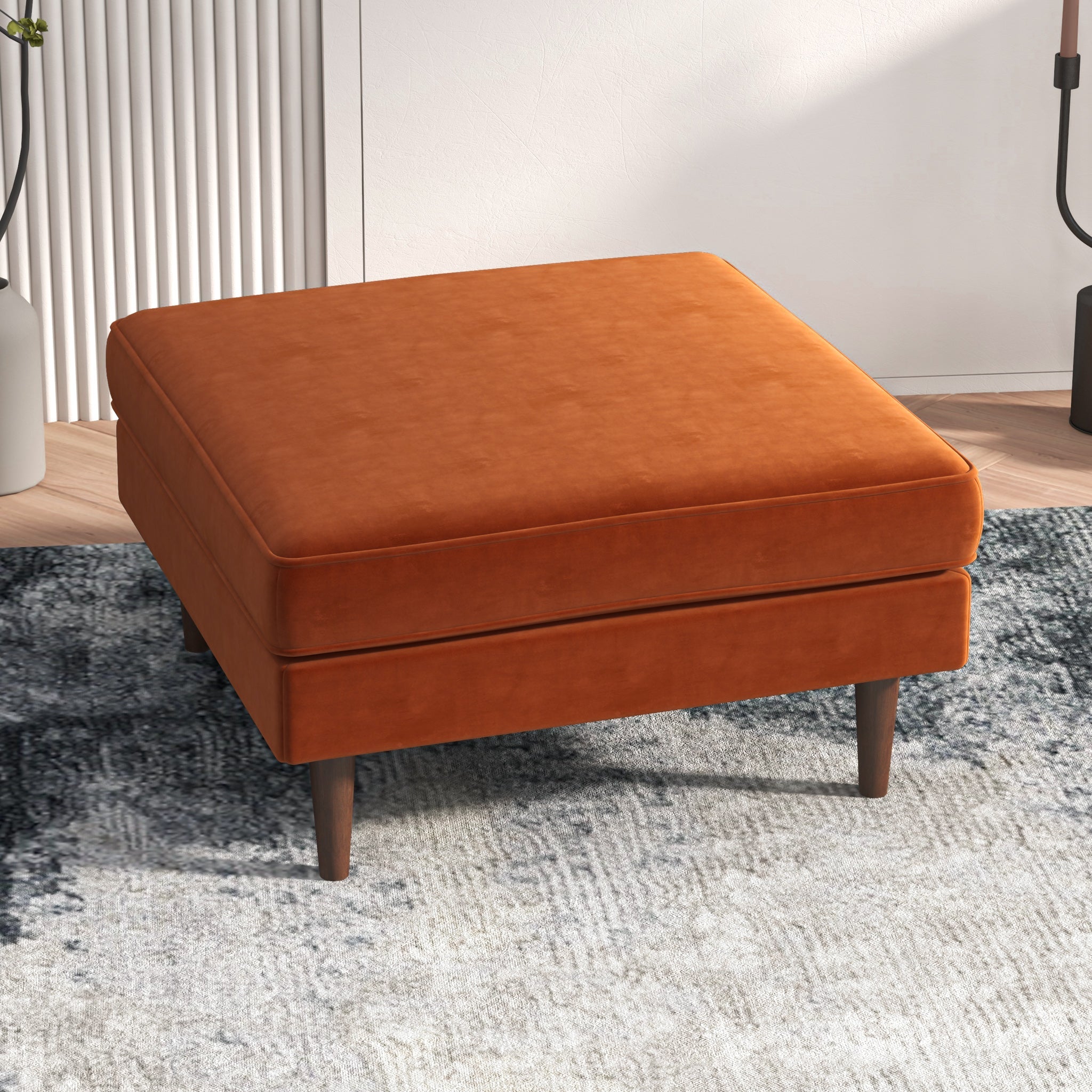 Fordham Burnt Orange Velvet Ottoman - MidinMod