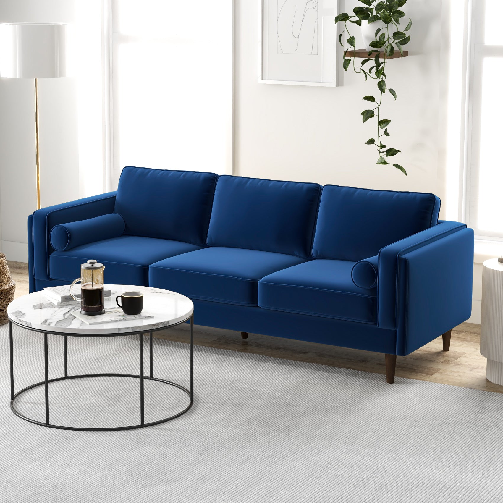 Fordham Navy Blue Velvet Sofa - MidinMod