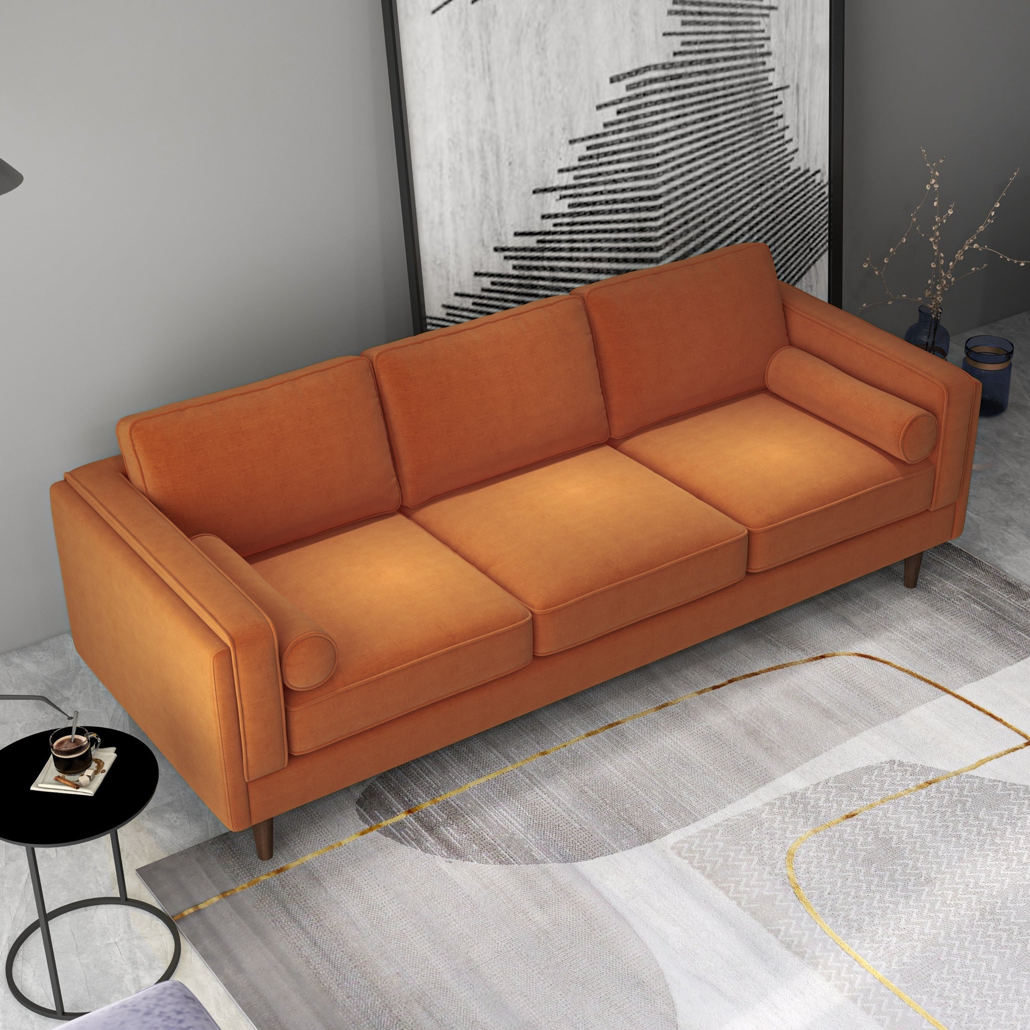 Burnt orange leather online living room set