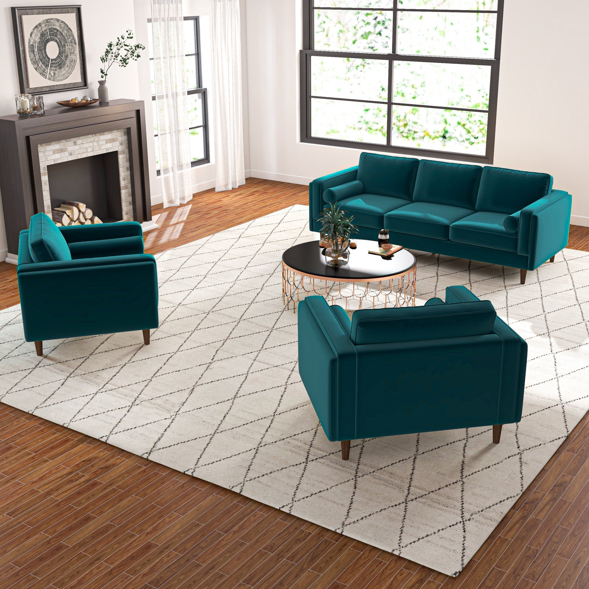 Fordham Teal Velvet Lounge Chair - MidinMod