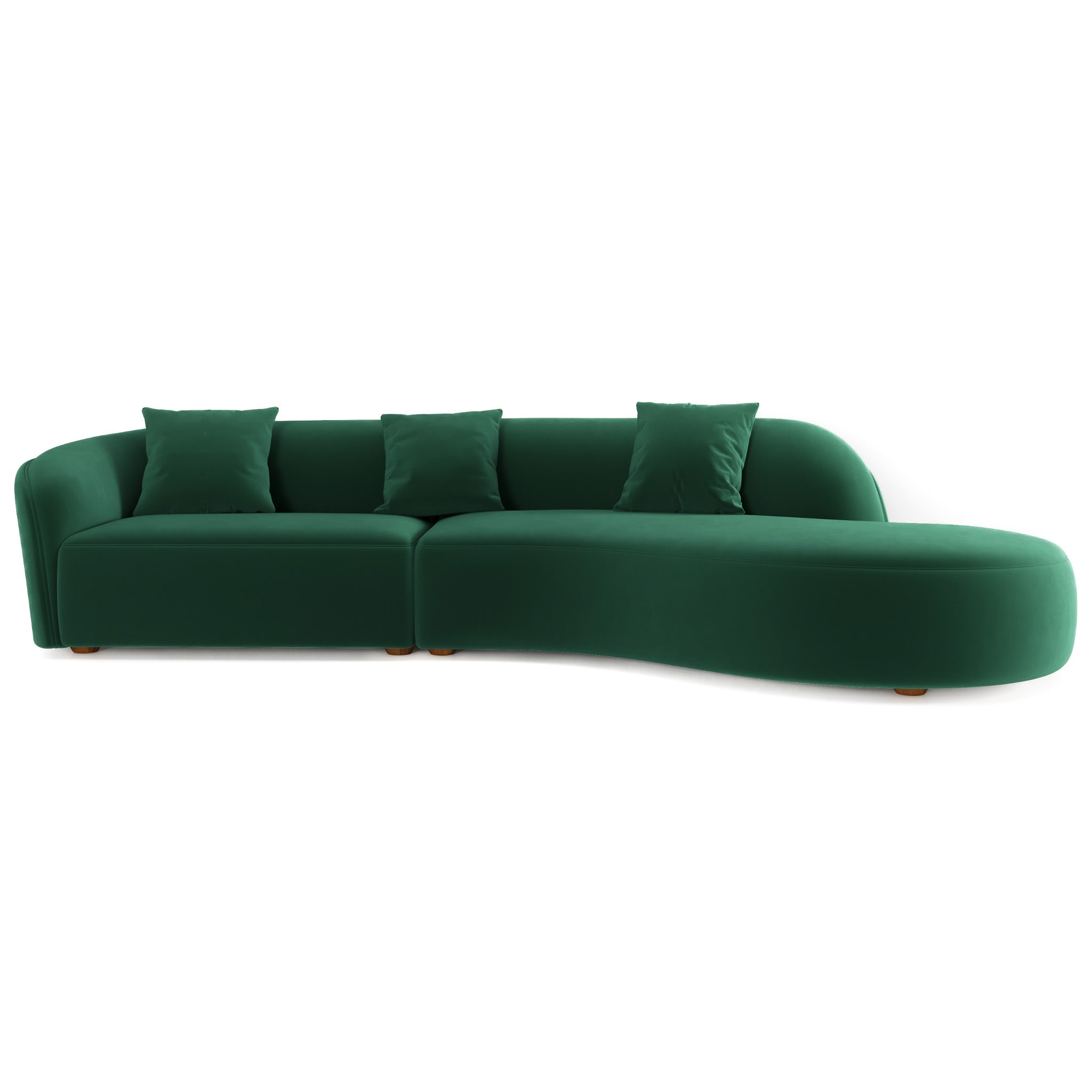 Galleria Dark Green Velvet Curvy Sectional Sofa - MidinMod