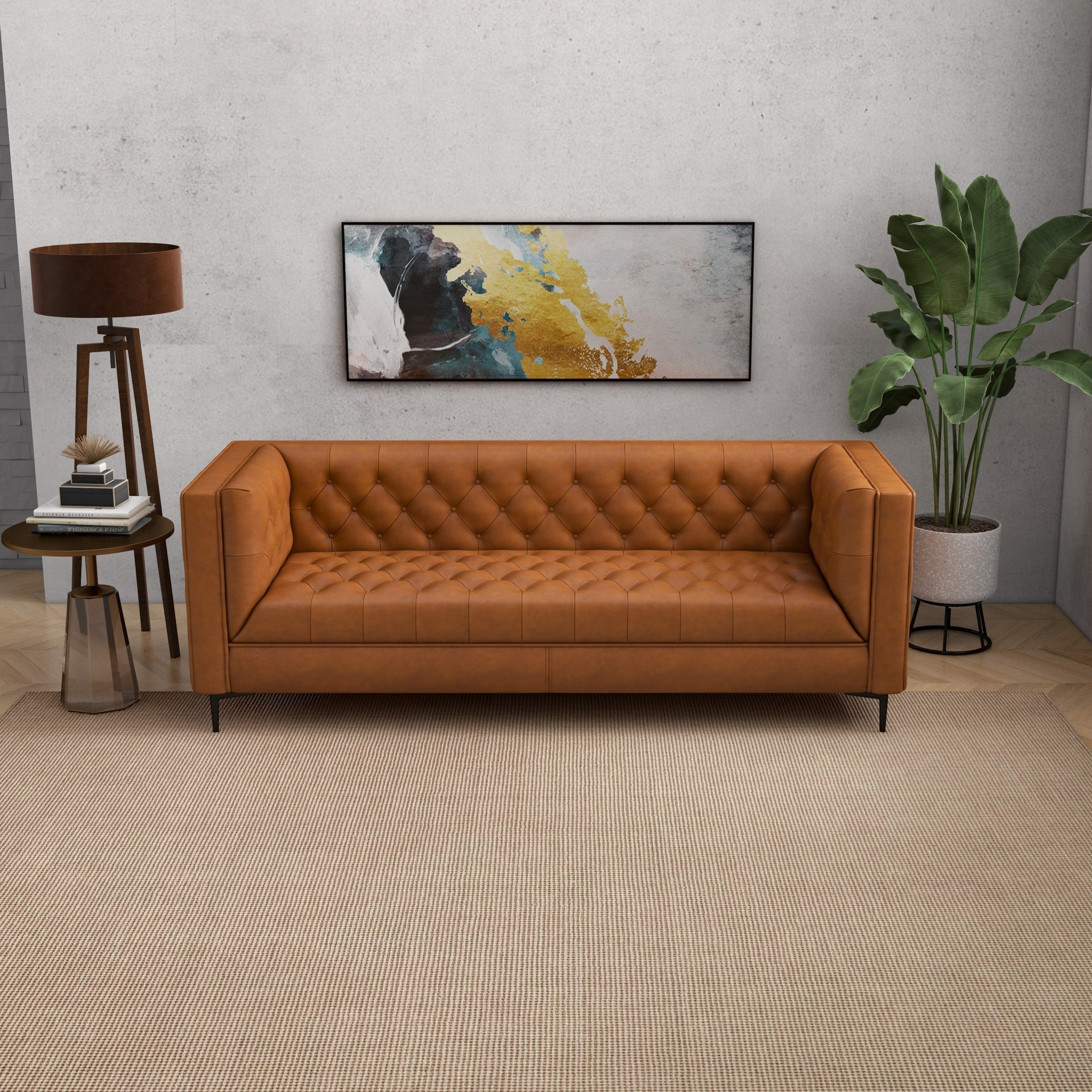 Houston Cognac Leather Modern Sofa - MidinMod