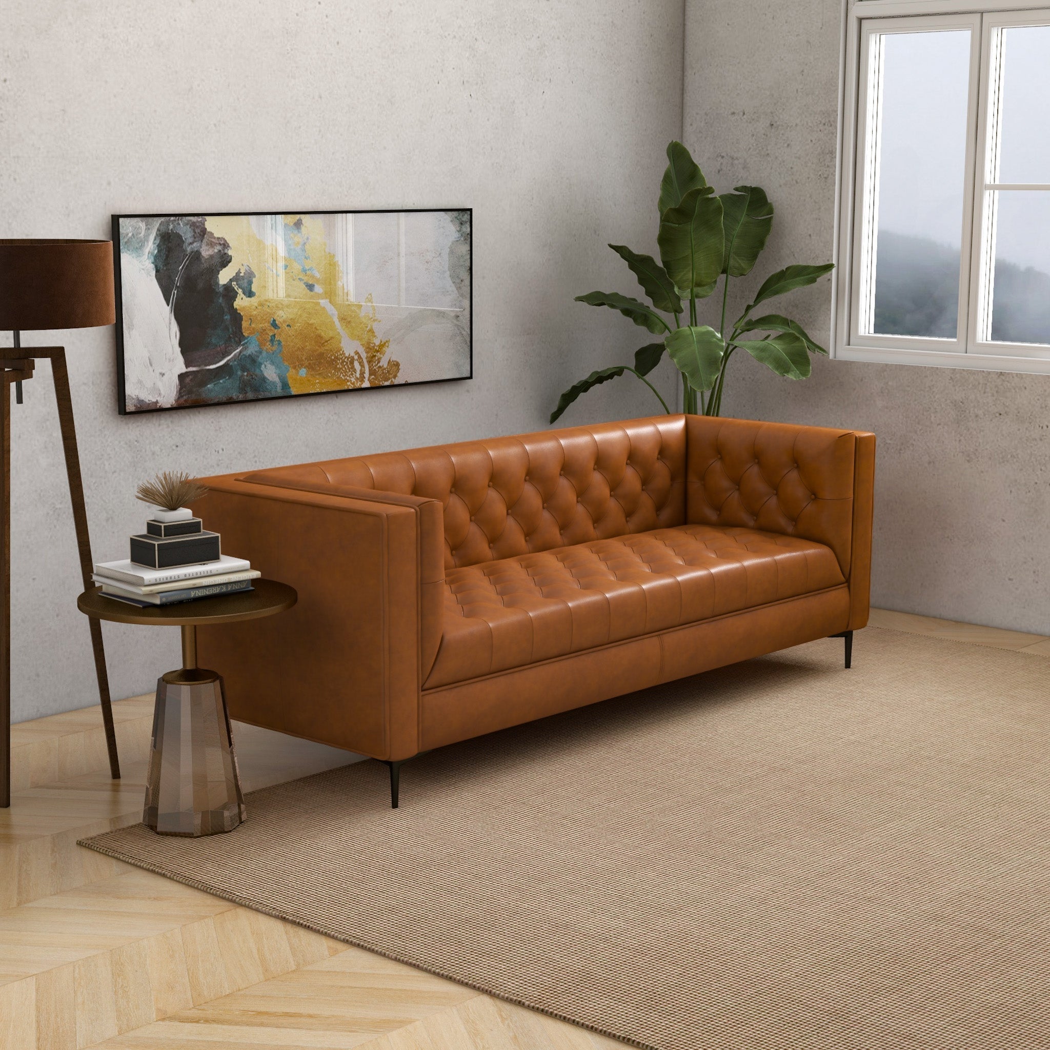 Houston Cognac Leather Modern Sofa - MidinMod