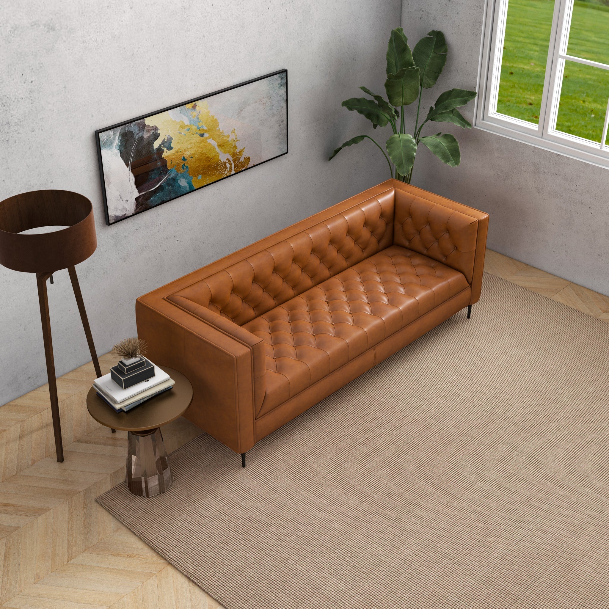 Houston Cognac Leather Modern Sofa - MidinMod