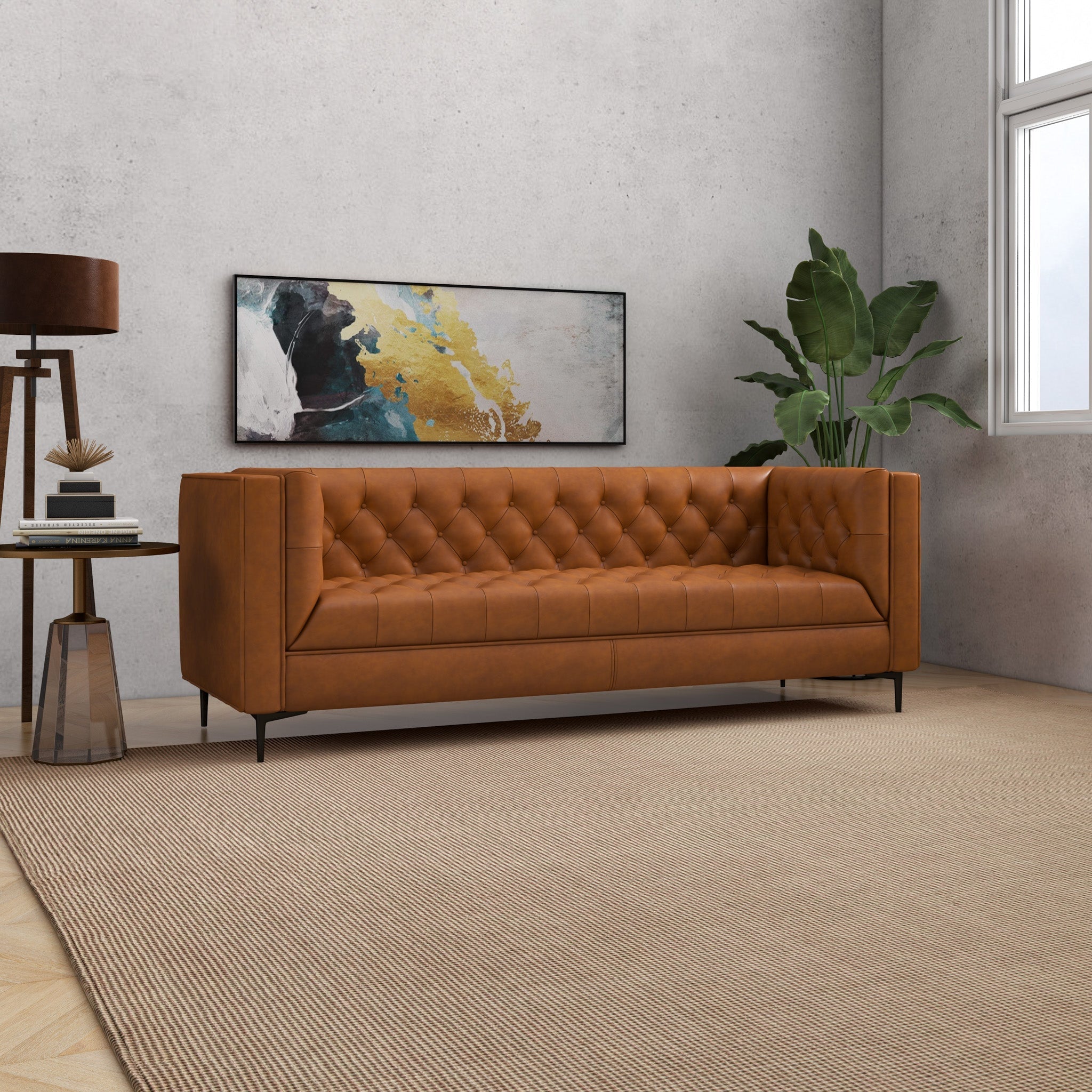 Houston Cognac Leather Modern Sofa - MidinMod