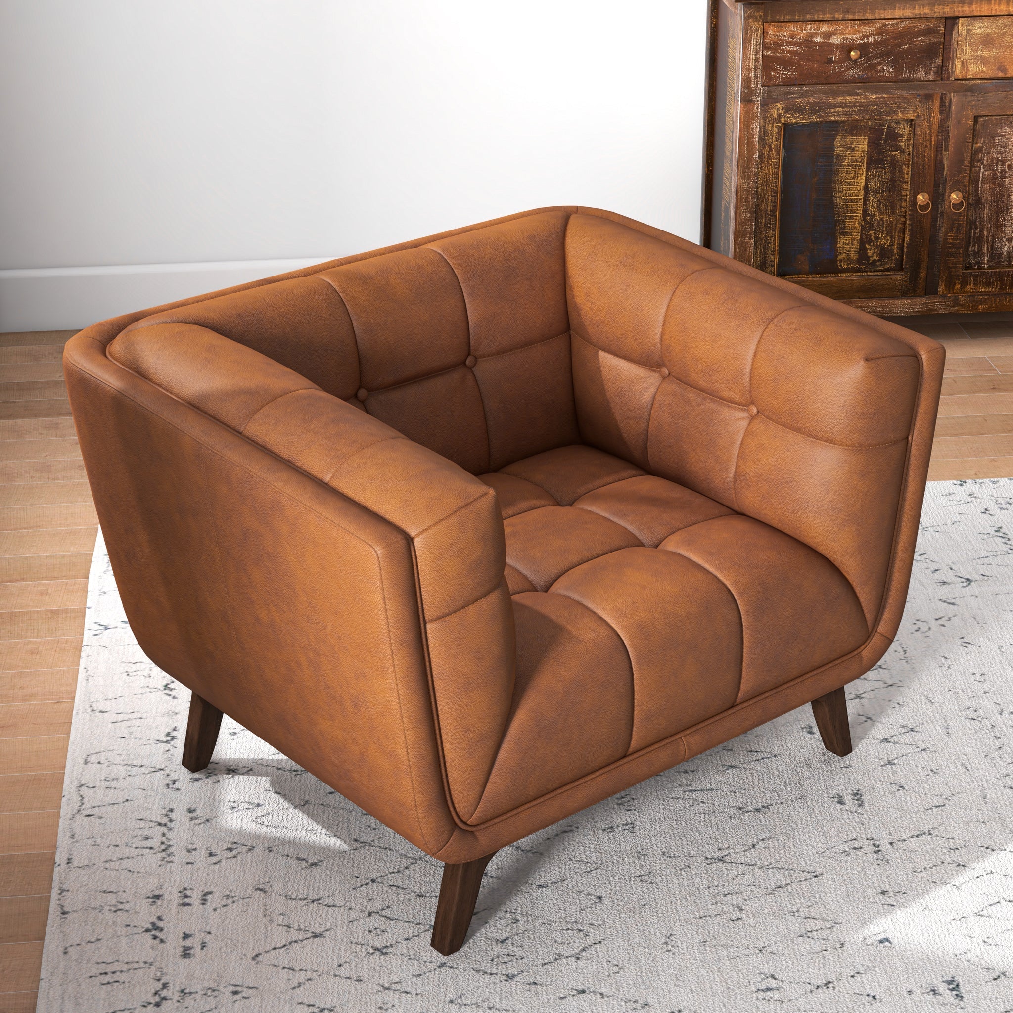 Kano Cognac Genuine Leather Lounge Chair - MidinMod