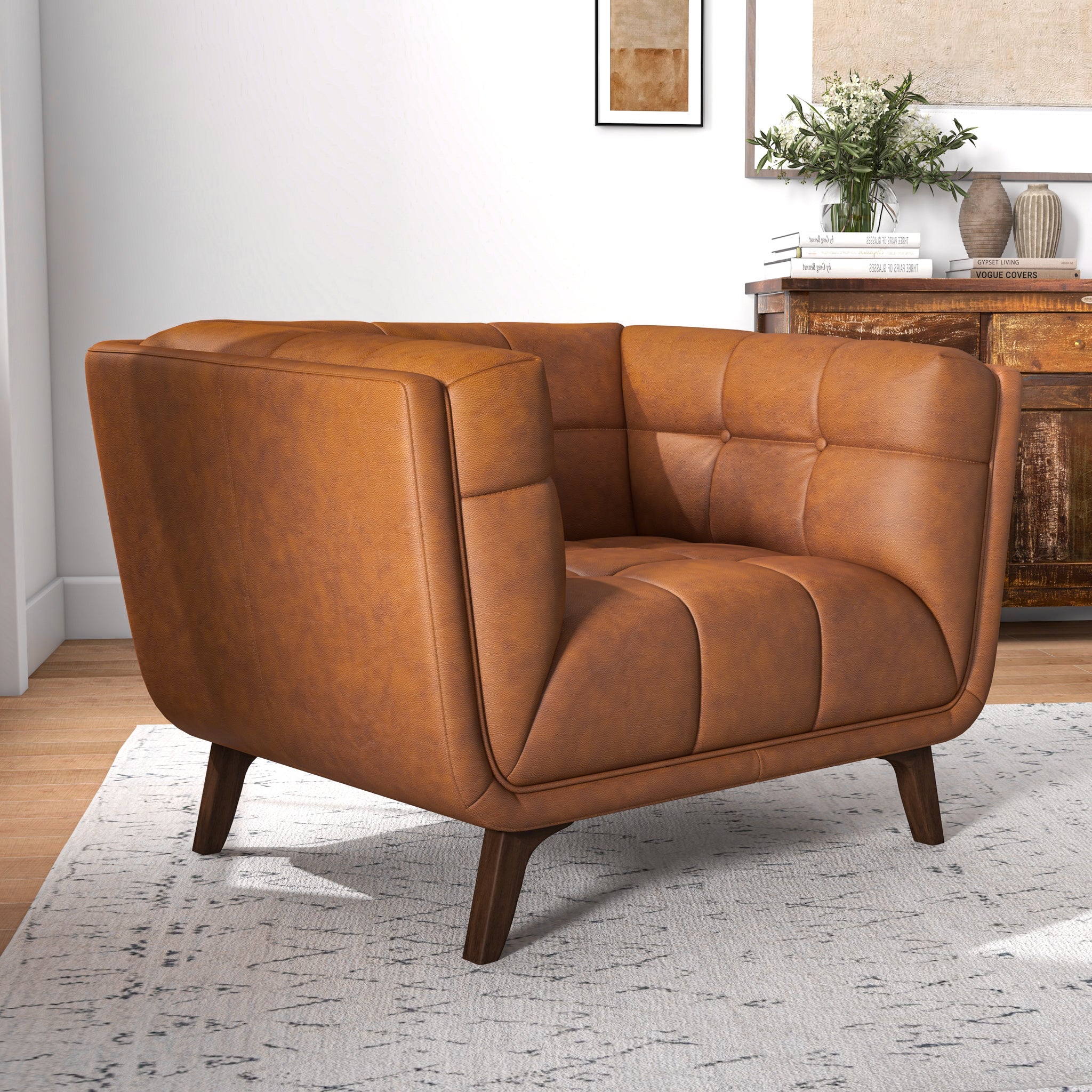 Kano Cognac Genuine Leather Lounge Chair - MidinMod