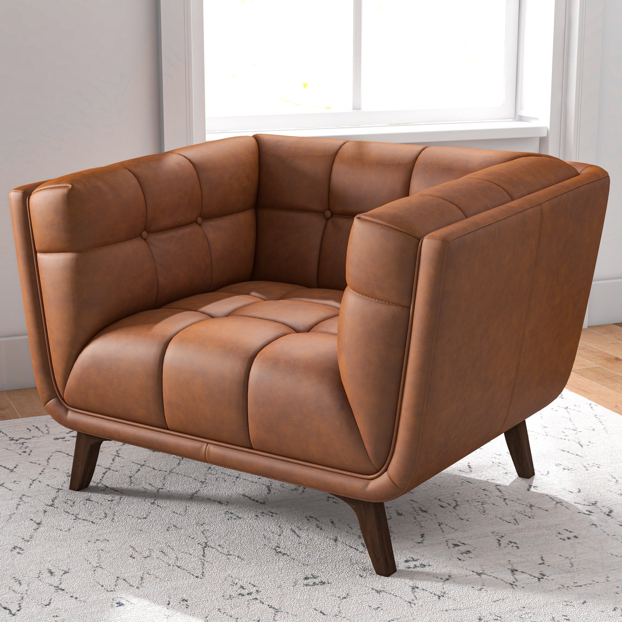 Kano Cognac Genuine Leather Lounge Chair - MidinMod