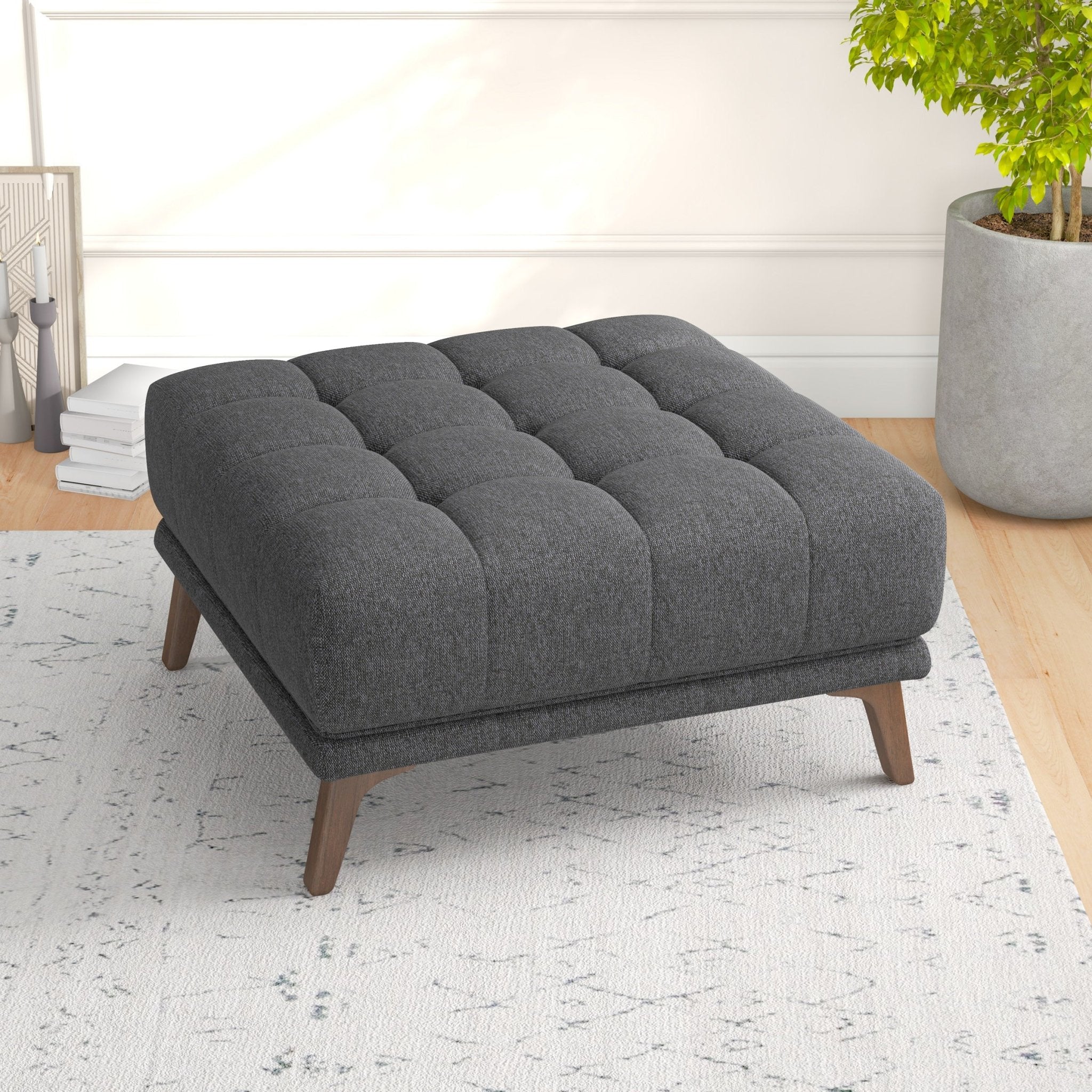 Kano Dark Gray Fabric Ottoman - MidinMod