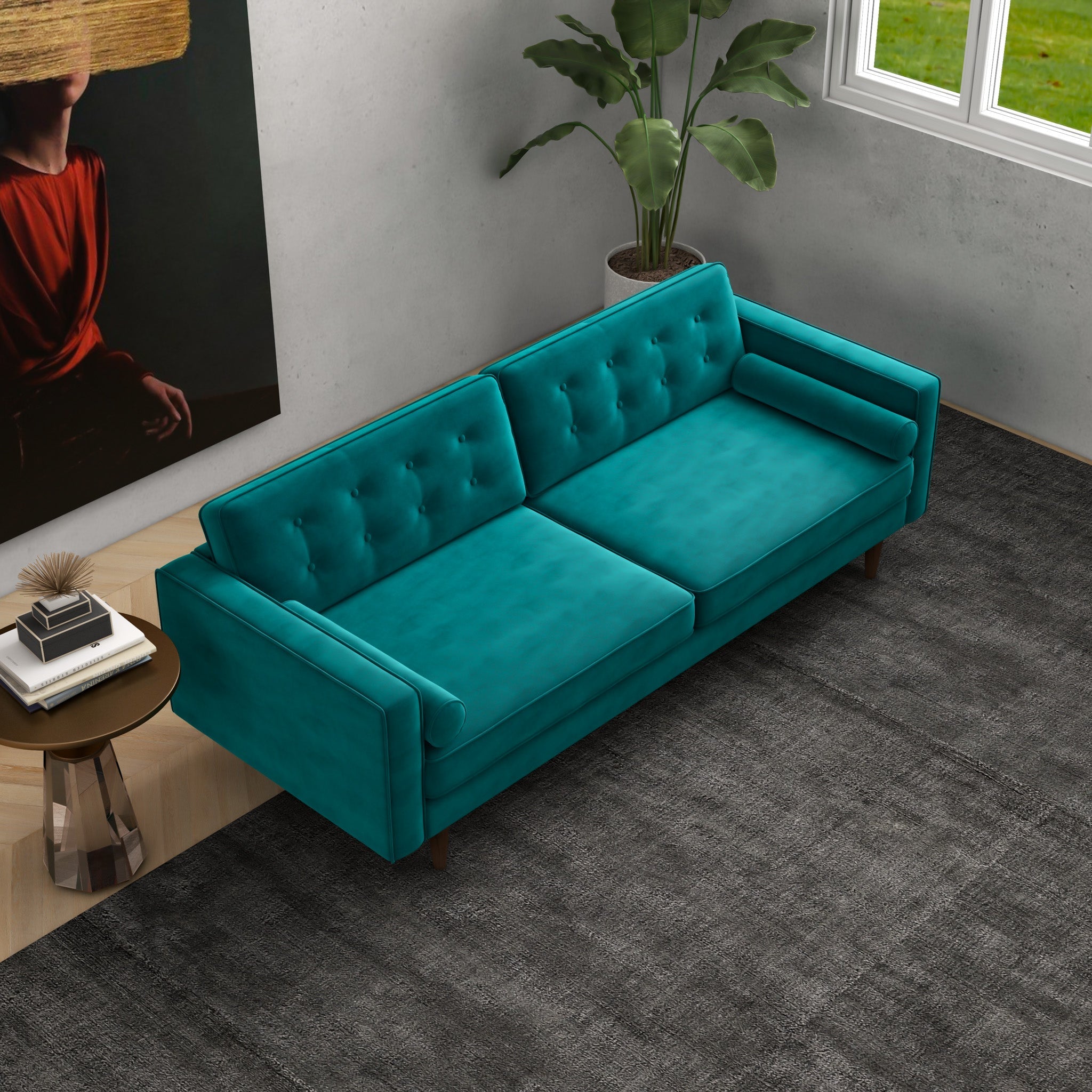 Kirby Sofa Teal Velvet MidinMod Houston TX