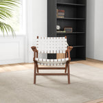 Lento White Strap Leather Teak Wood Lounge Chair | MidinMod | TX | Best Furniture stores in Houston