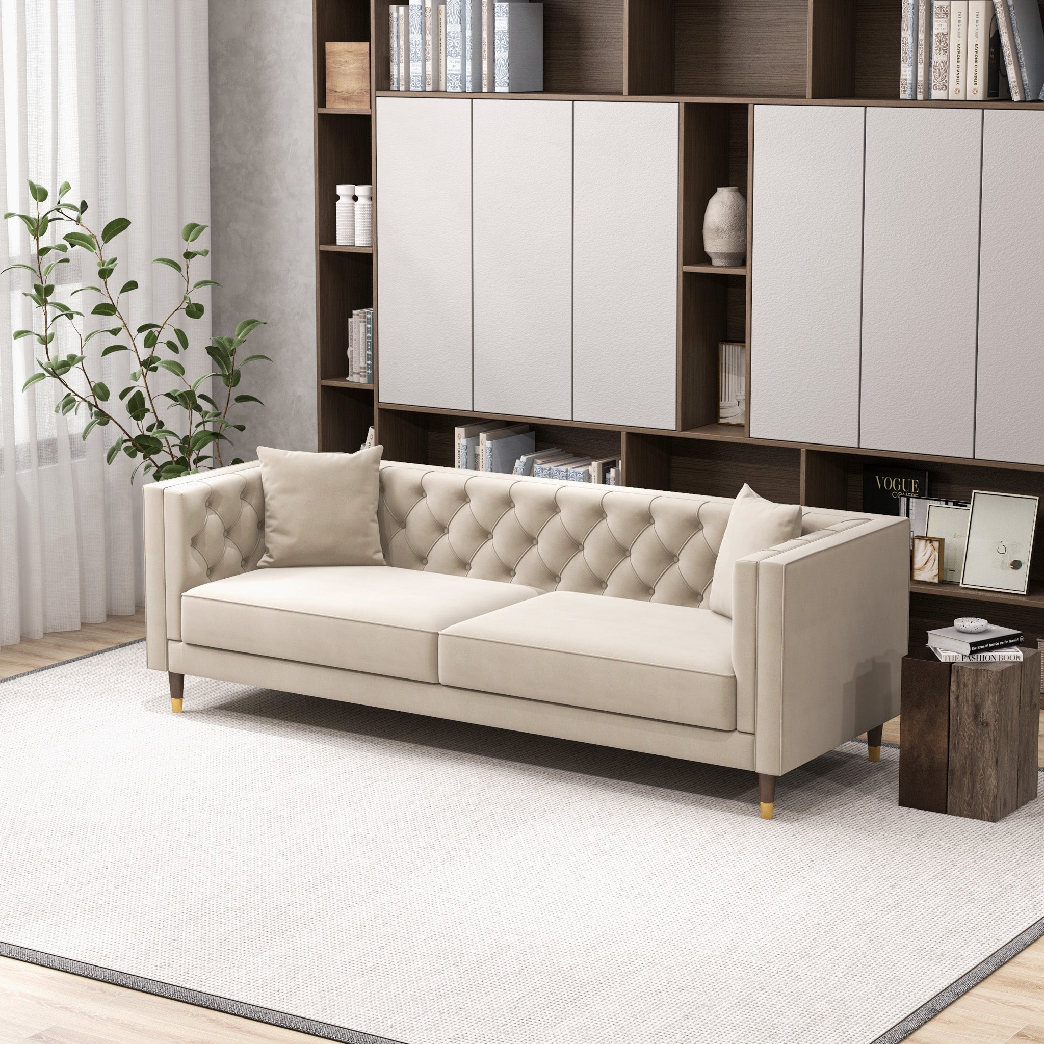 Lewis Cream Velvet Sofa - MidinMod