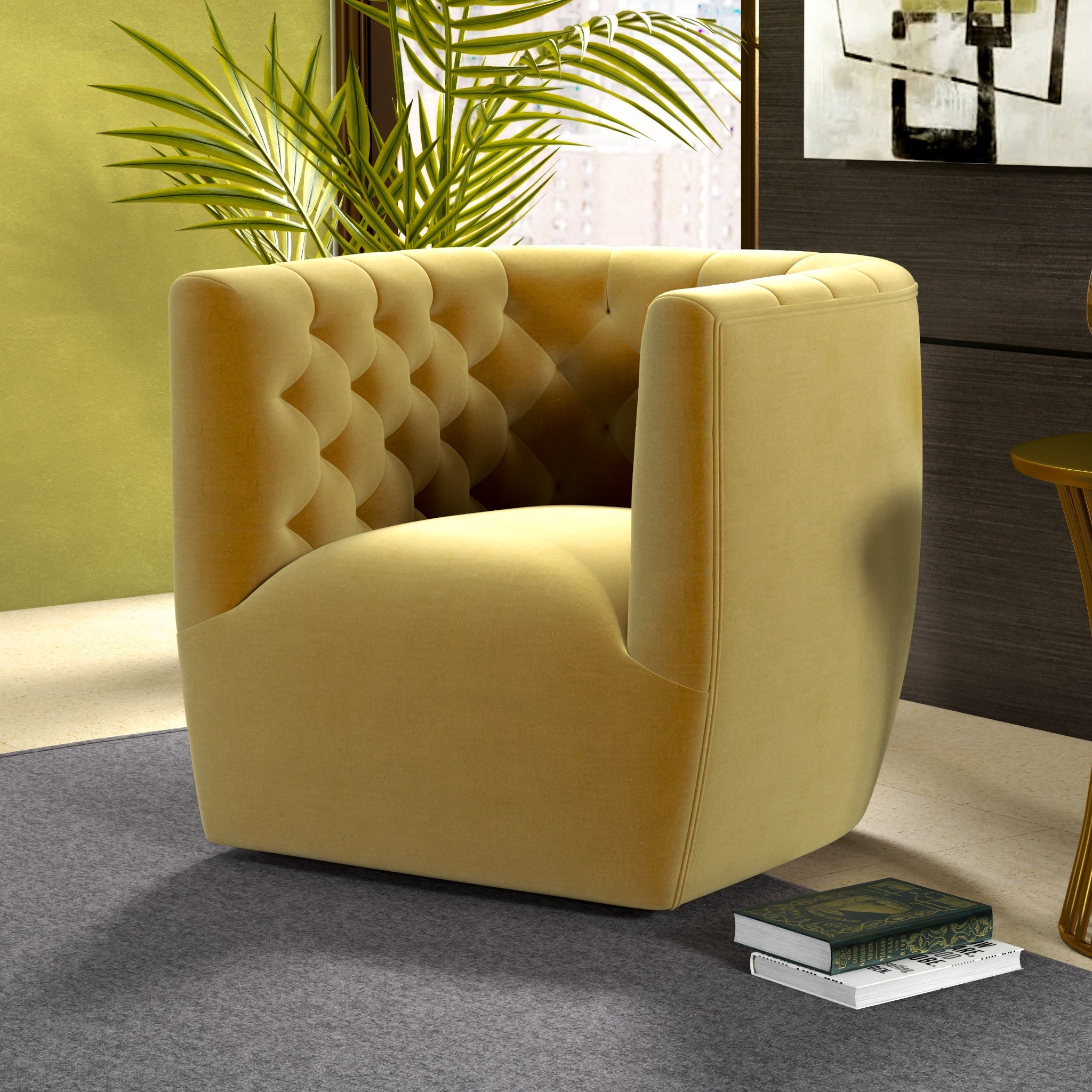 Lotte Gold Velvet Swivel Chair - MidinMod