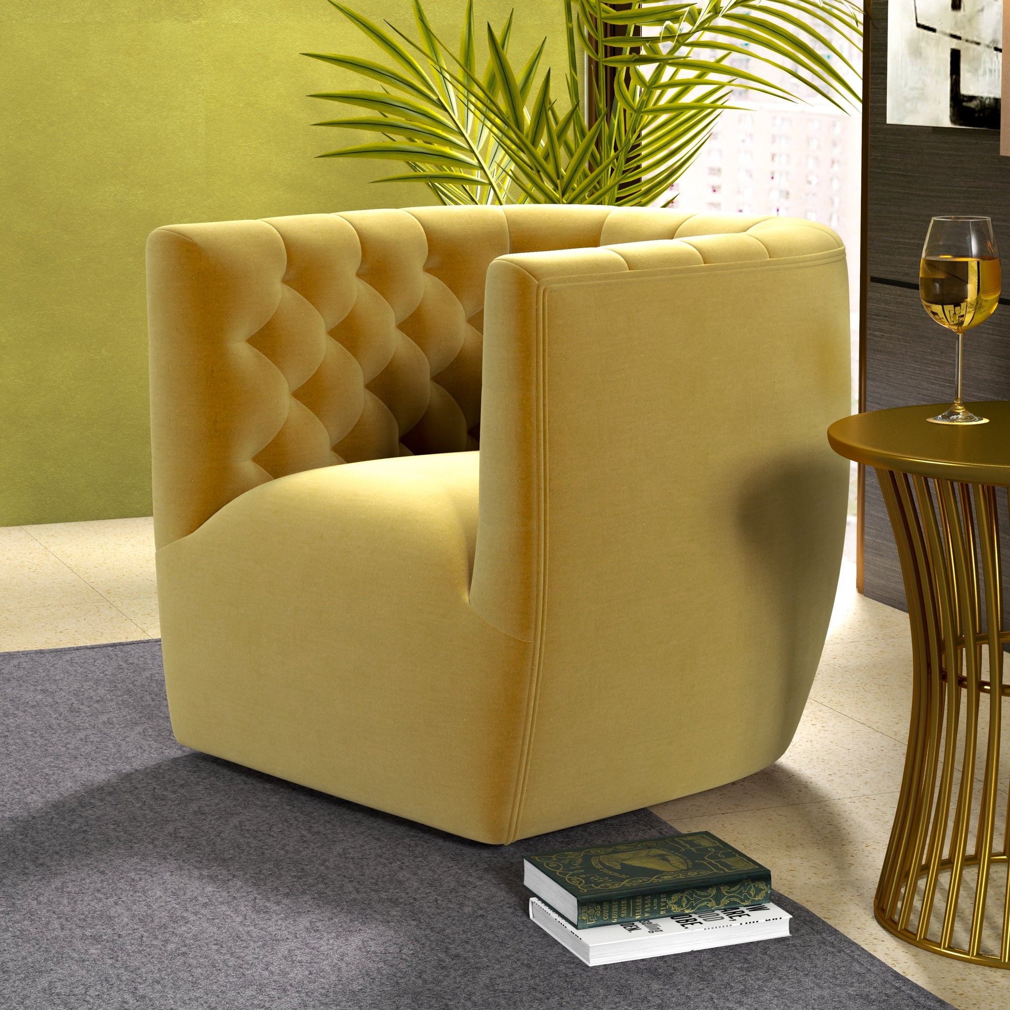 Lotte Gold Velvet Swivel Chair - MidinMod