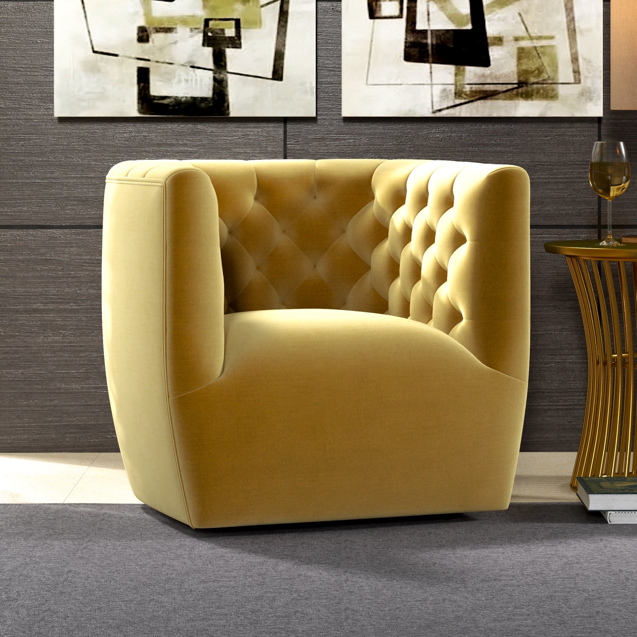 Lotte Gold Velvet Swivel Chair - MidinMod