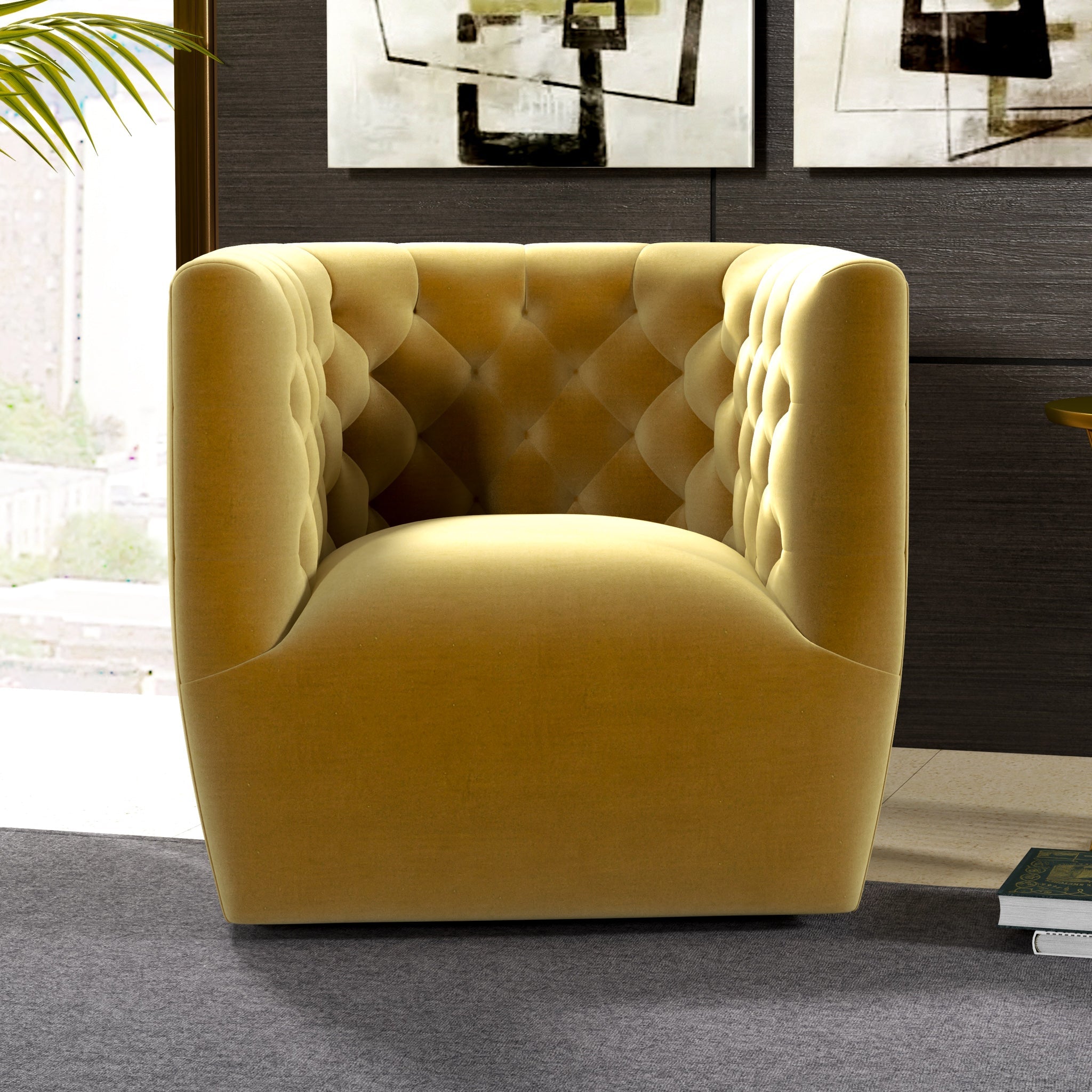 Lotte Gold Velvet Swivel Chair - MidinMod