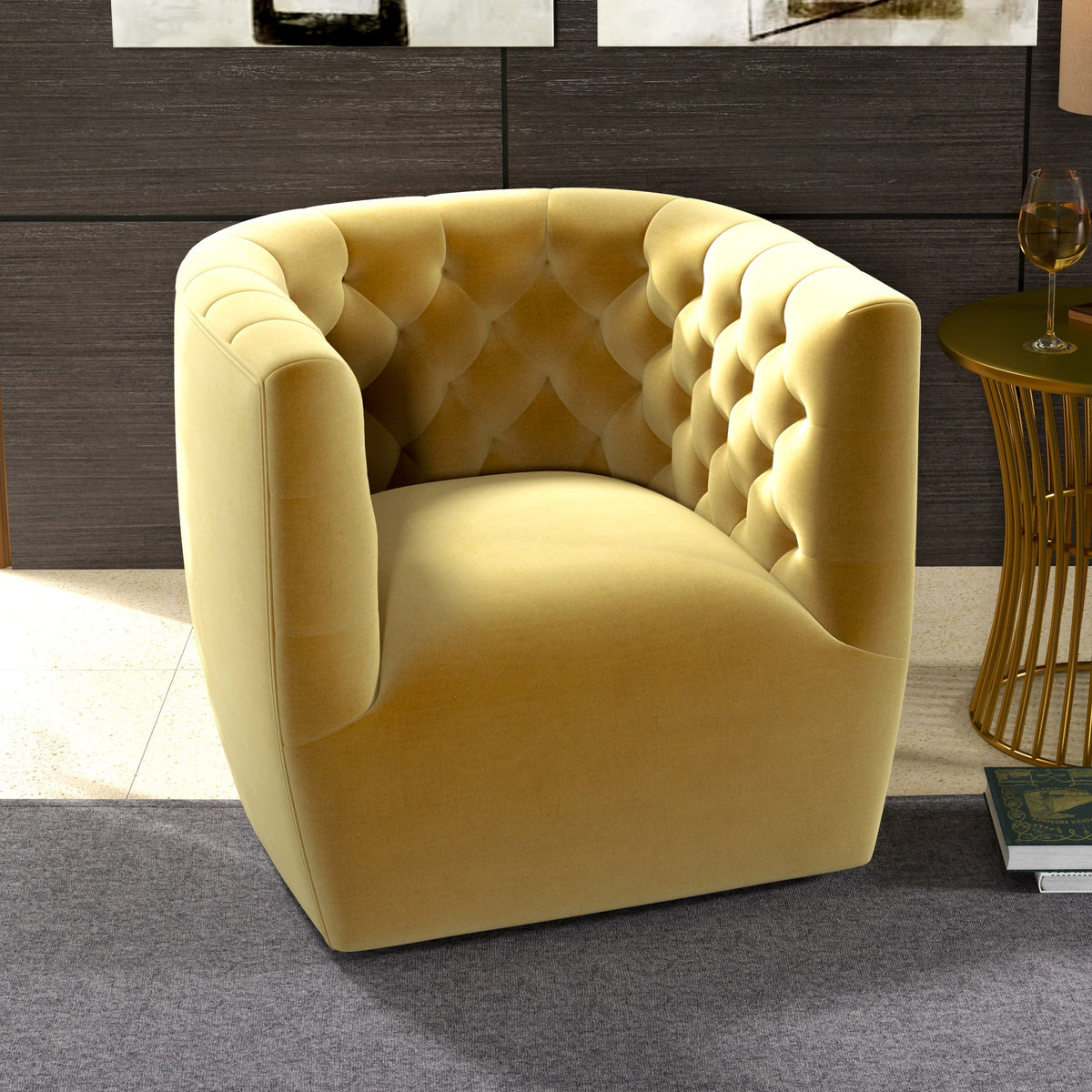 Lotte Gold Velvet Swivel Chair  | MidinMod | Houston TX | Best Furniture stores in Houston