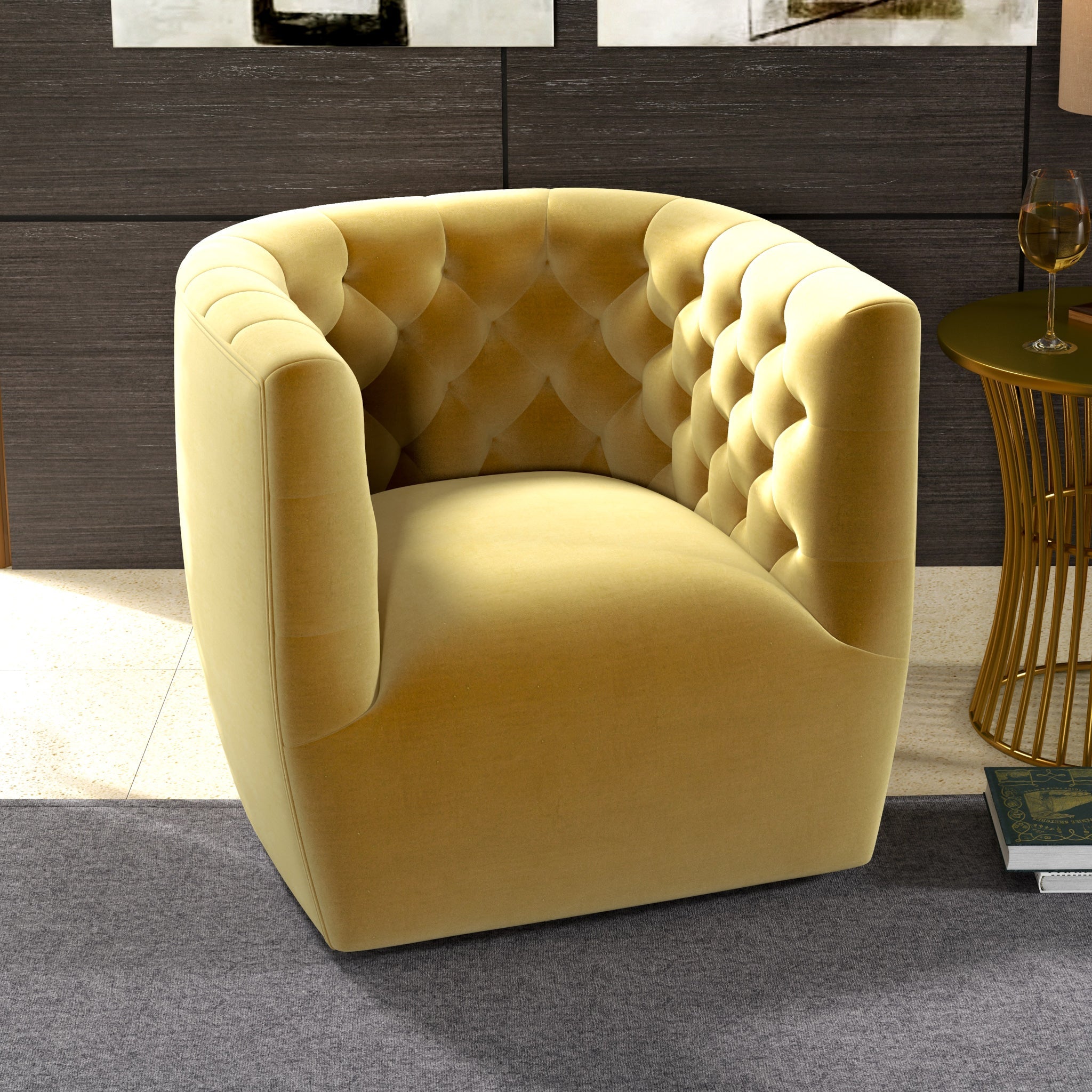 Lotte Gold Velvet Swivel Chair - MidinMod