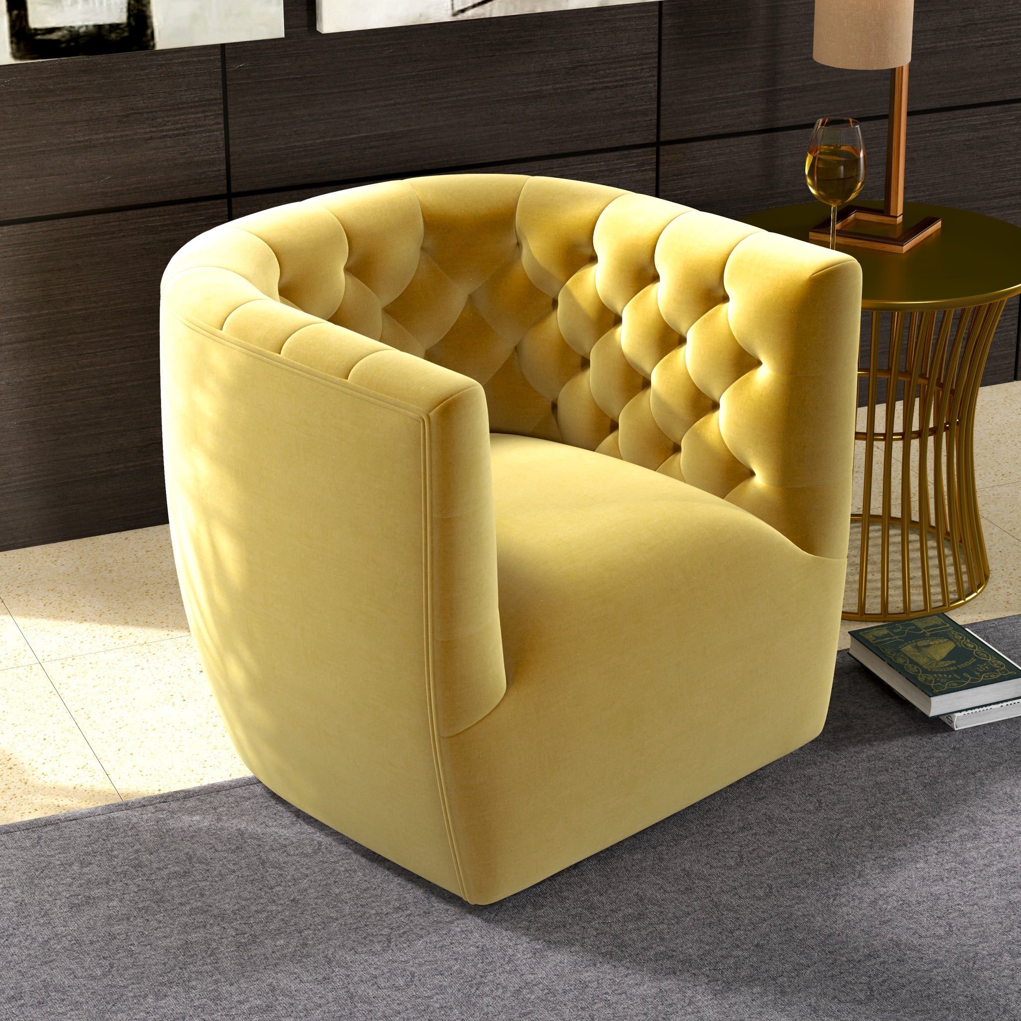 Lotte Gold Velvet Swivel Chair - MidinMod