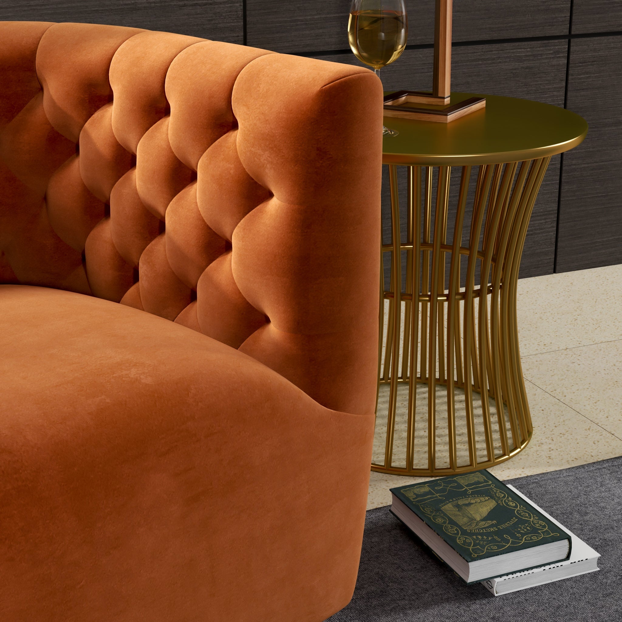 Lotte Burnt Orange Velvet Swivel Chair - MidinMod