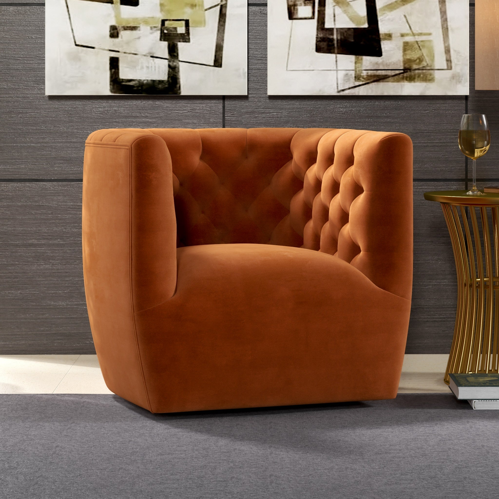 Lotte Burnt Orange Velvet Swivel Chair - MidinMod