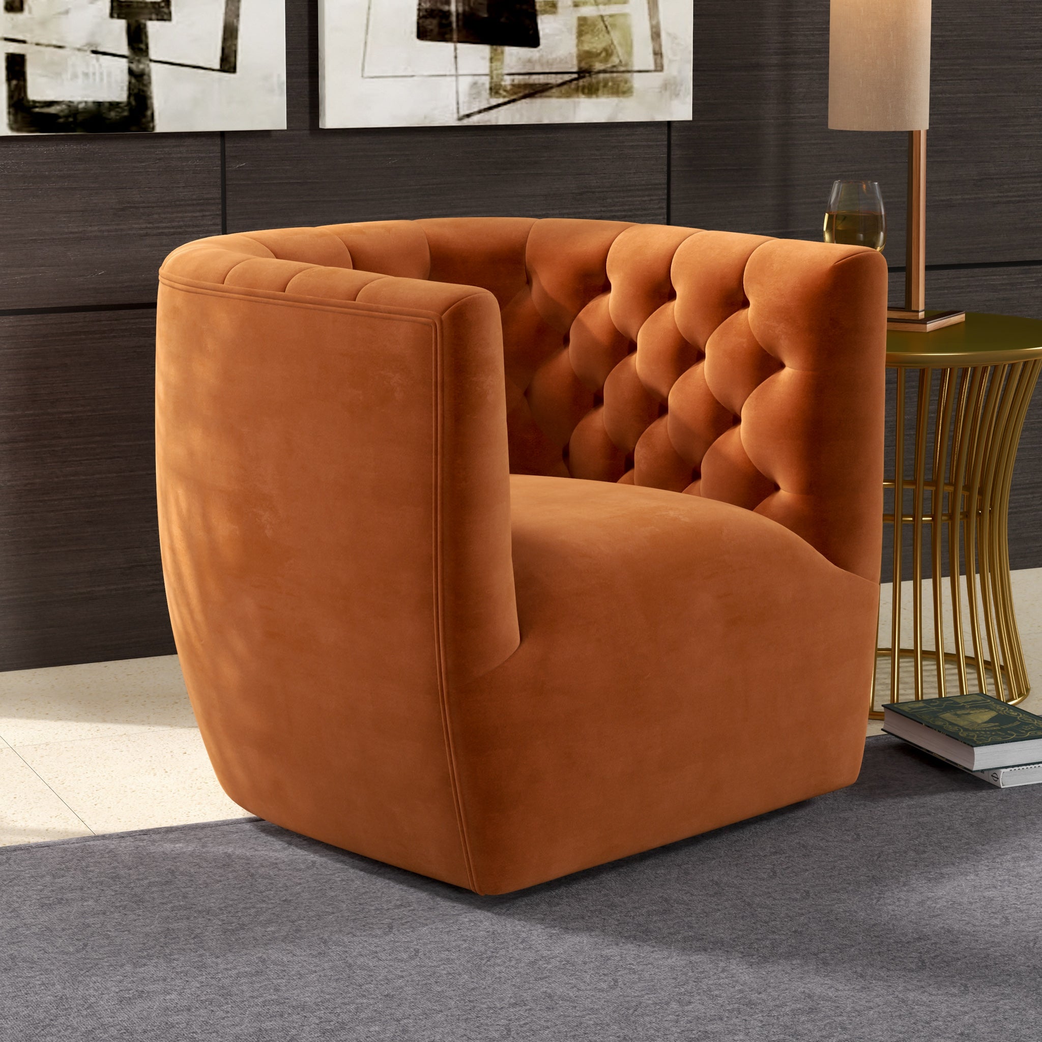 Lotte Burnt Orange Velvet Swivel Chair - MidinMod