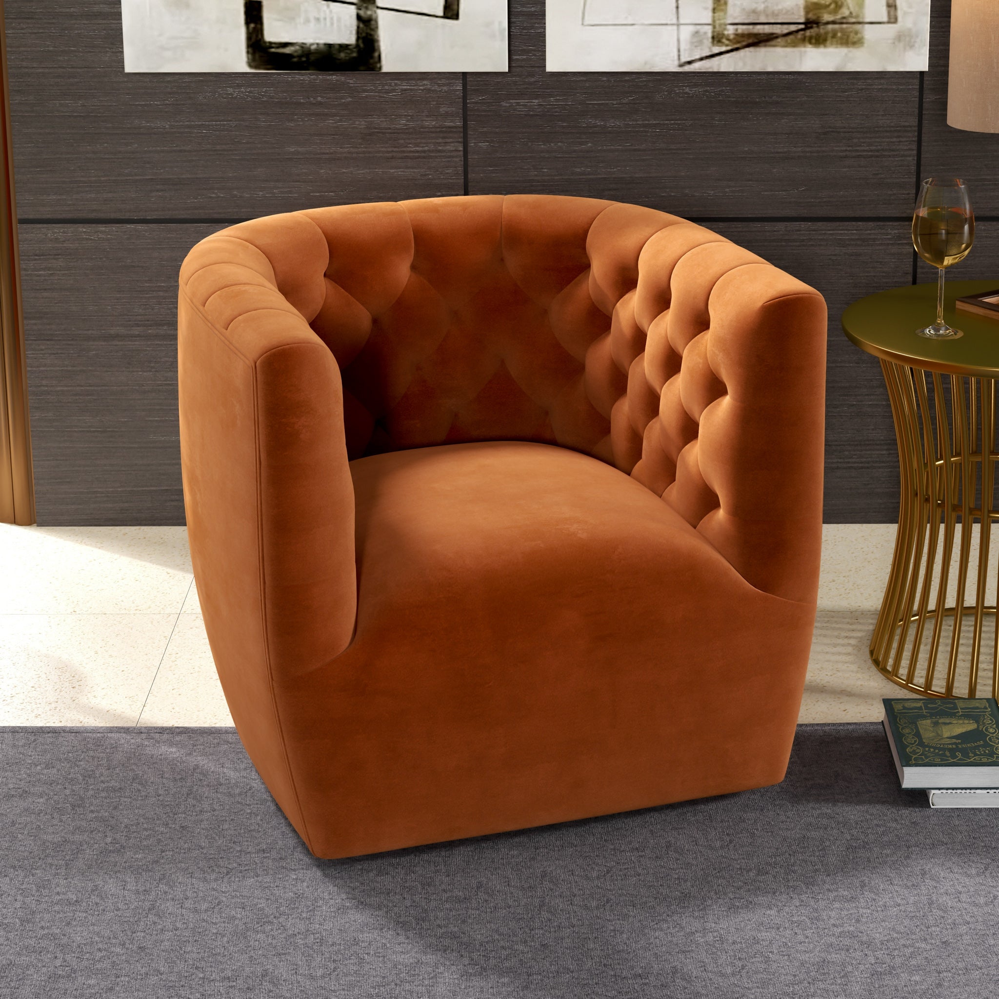 Lotte Burnt Orange Velvet Swivel Chair - MidinMod