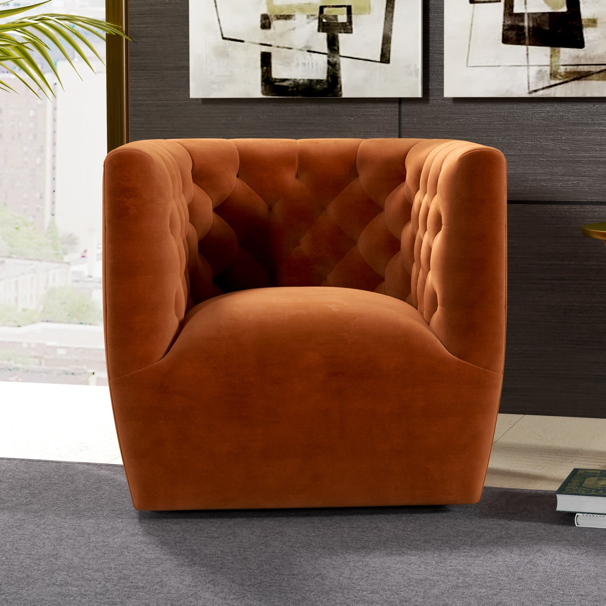 Lotte Burnt Orange Velvet Swivel Chair - MidinMod