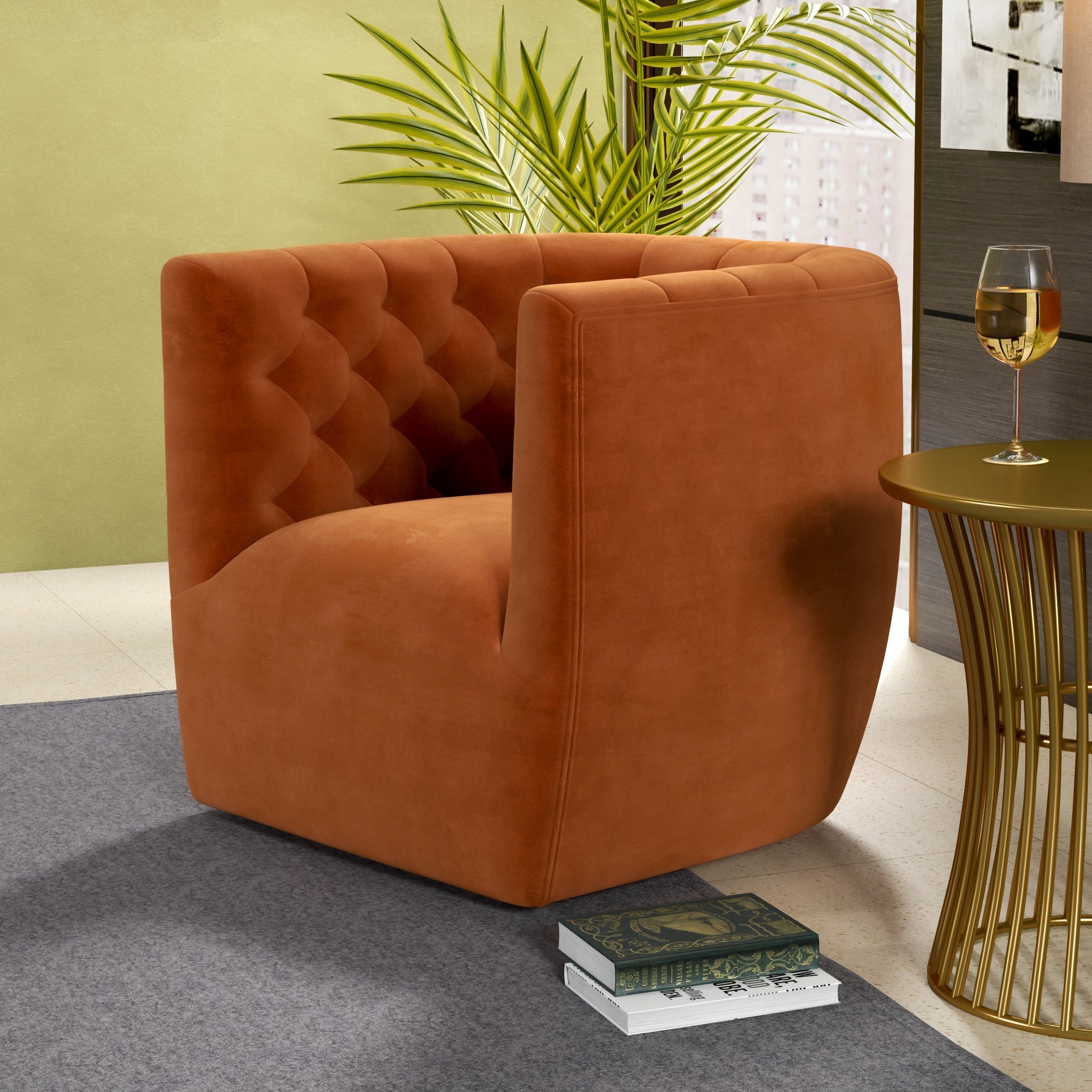 Lotte Burnt Orange Velvet Swivel Chair - MidinMod