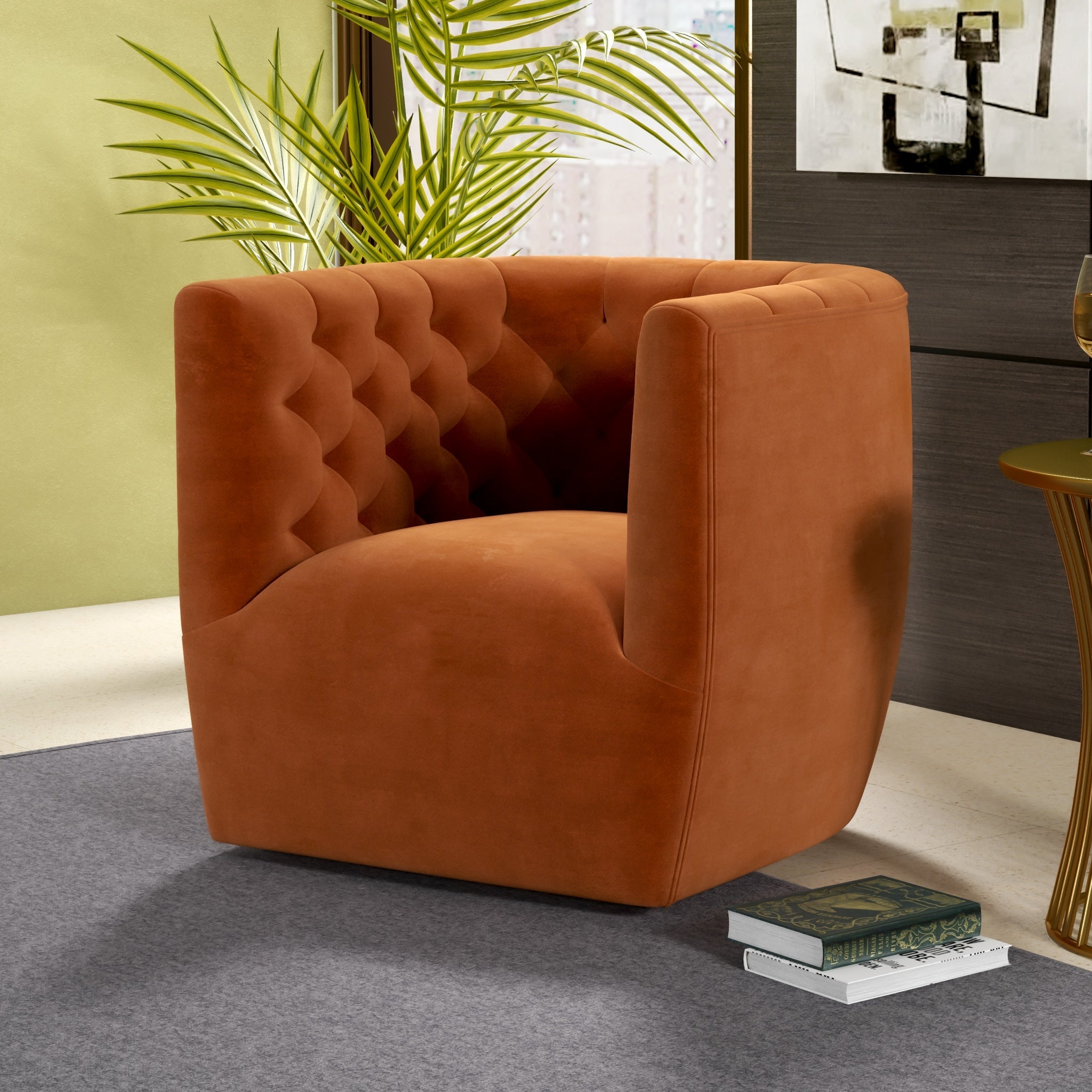 Lotte Burnt Orange Velvet Swivel Chair - MidinMod