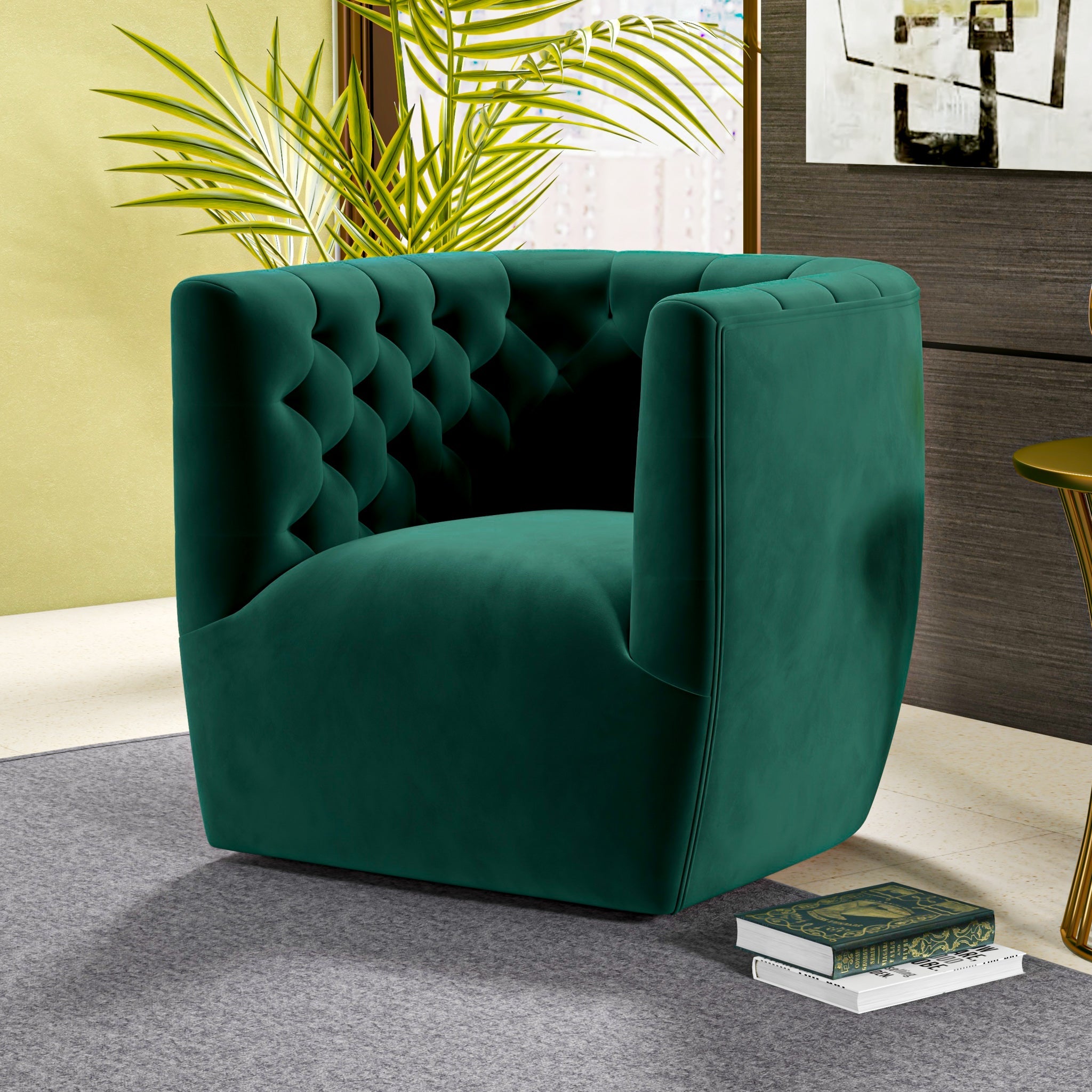 Lotte Forest Green Velvet Swivel Chair - MidinMod