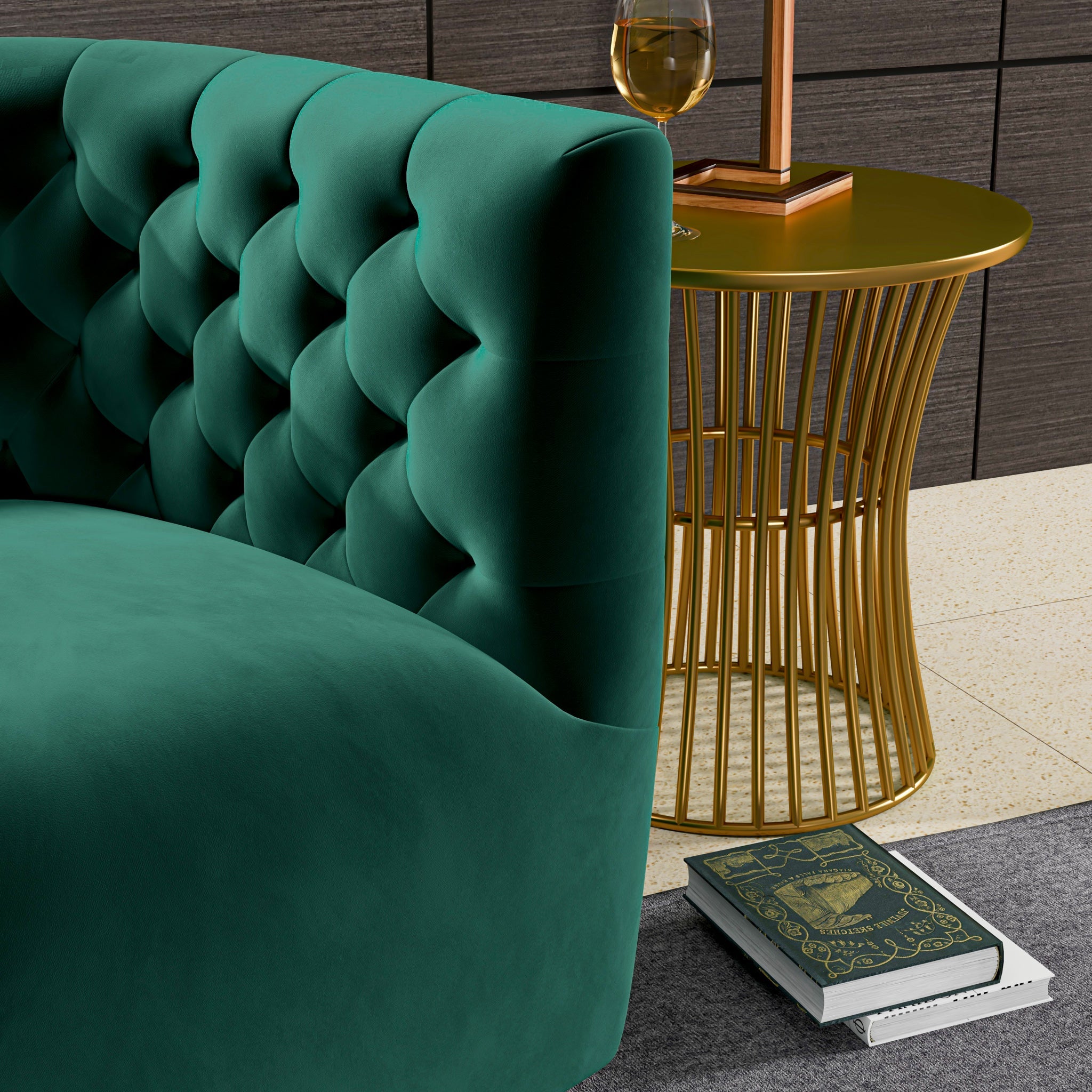 Lotte Forest Green Velvet Swivel Chair - MidinMod