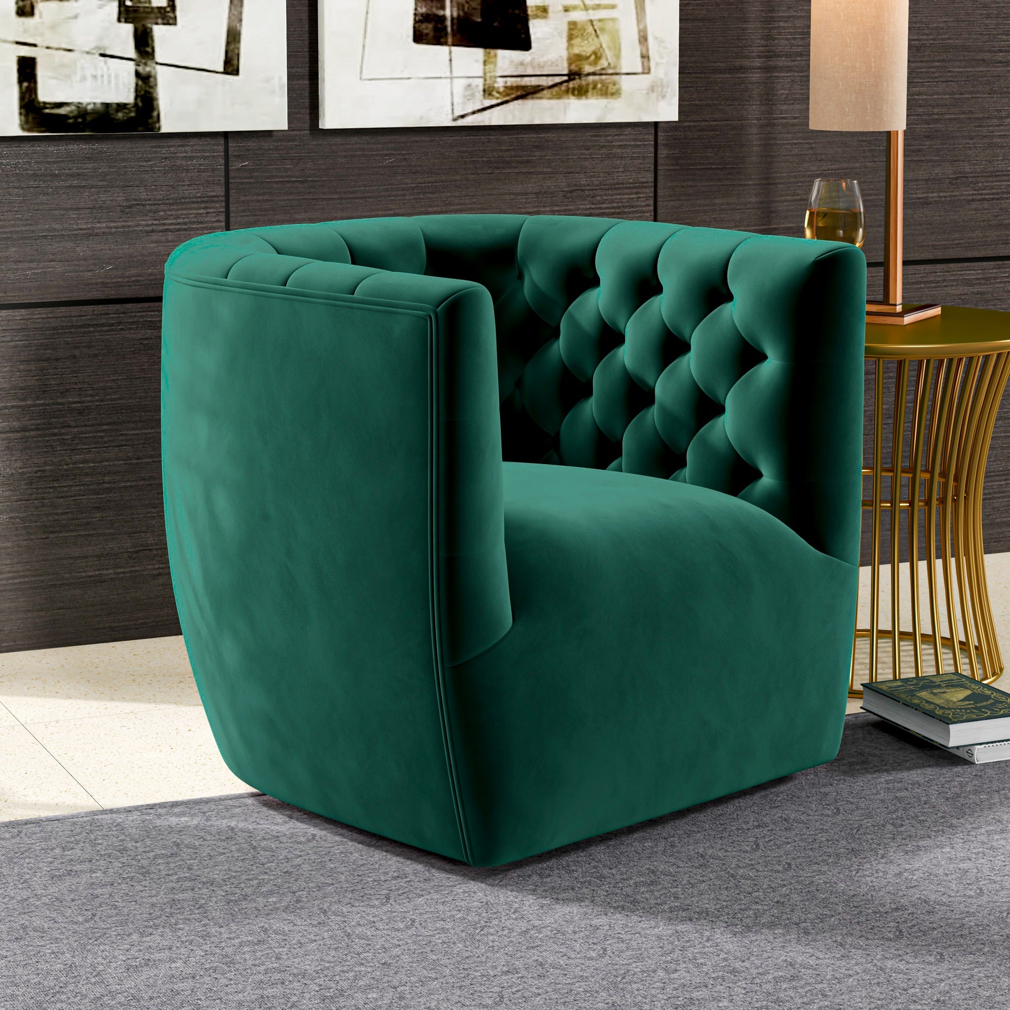 Lotte Forest Green Velvet Swivel Chair - MidinMod