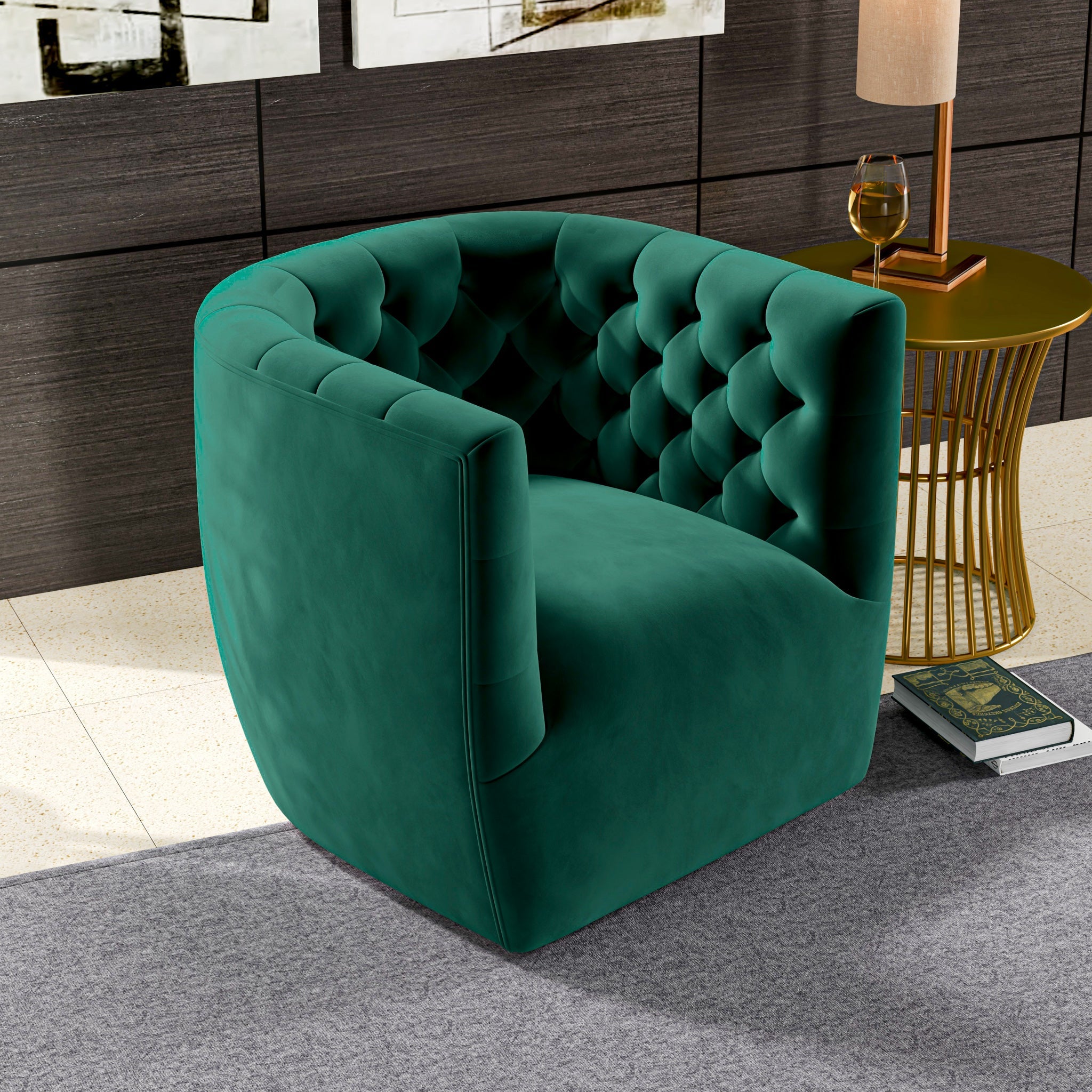 Lotte Forest Green Velvet Swivel Chair - MidinMod