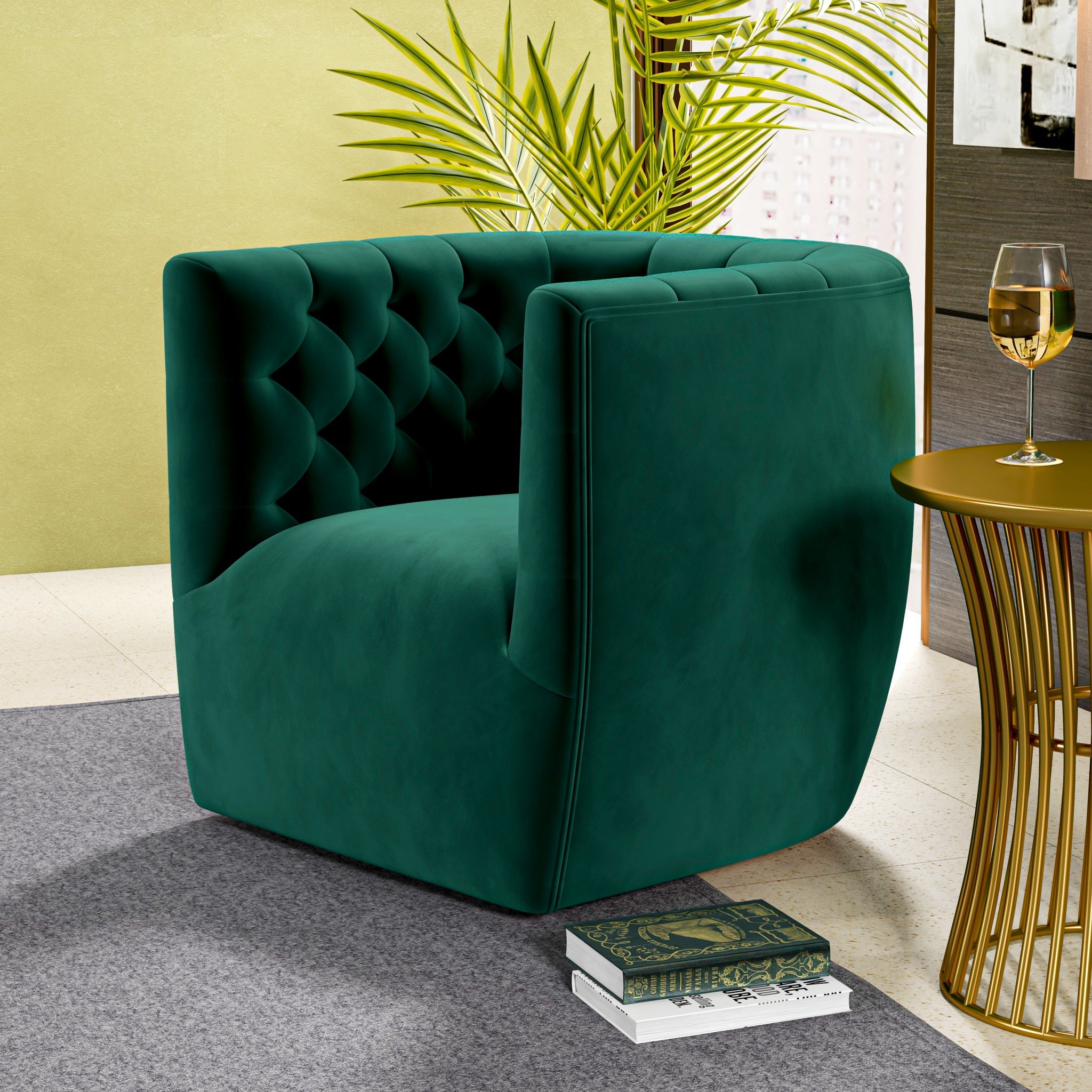 Lotte Forest Green Velvet Swivel Chair - MidinMod