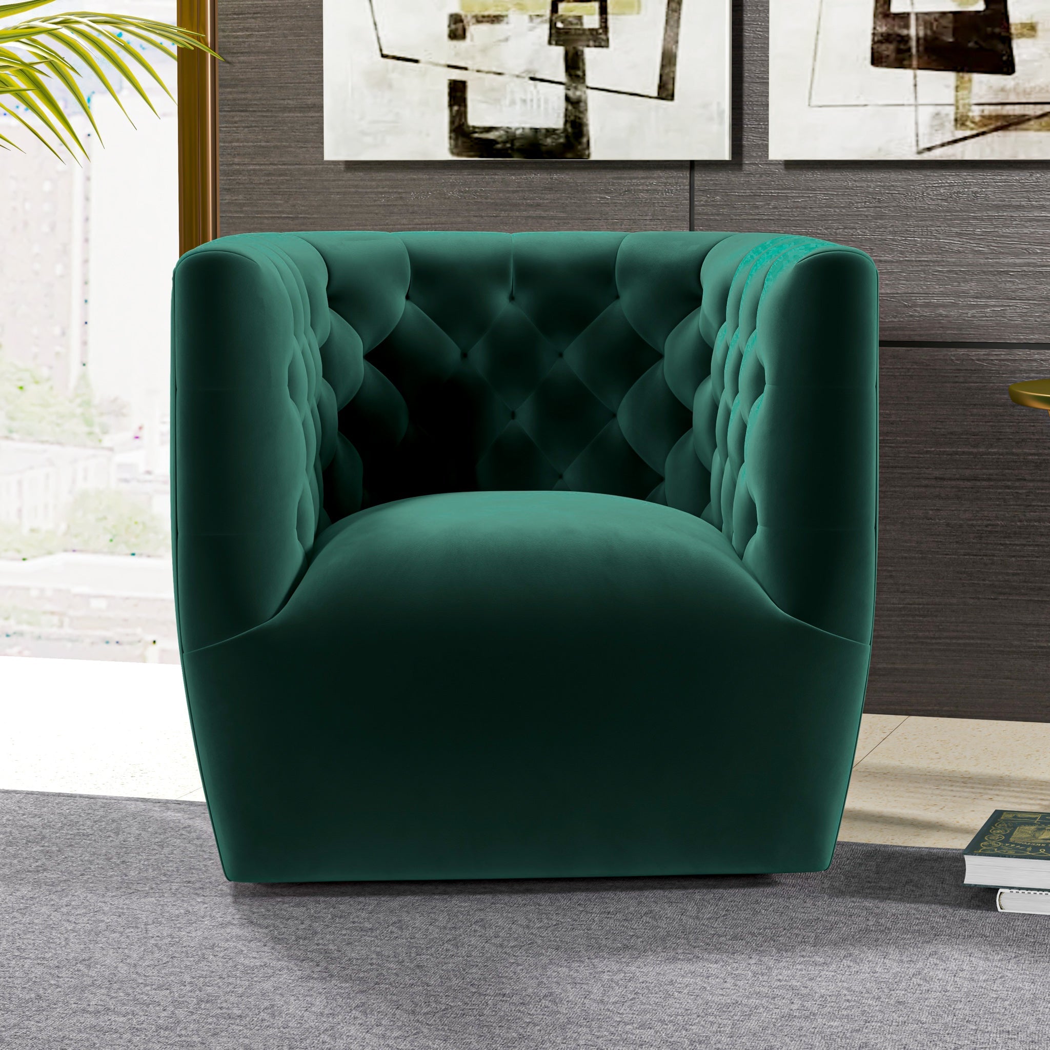 Lotte Forest Green Velvet Swivel Chair - MidinMod