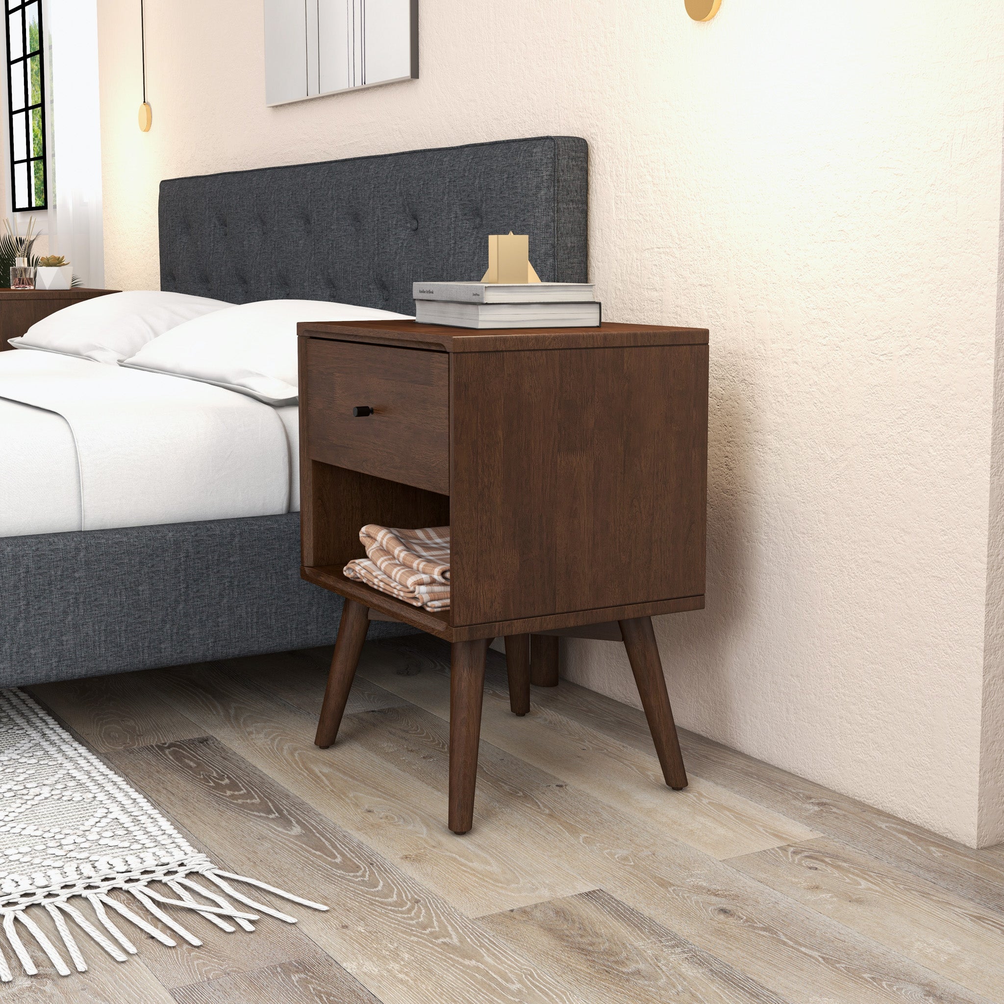 Noak Single Drawer Mid Century Modern Style Night Stand - MidinMod
