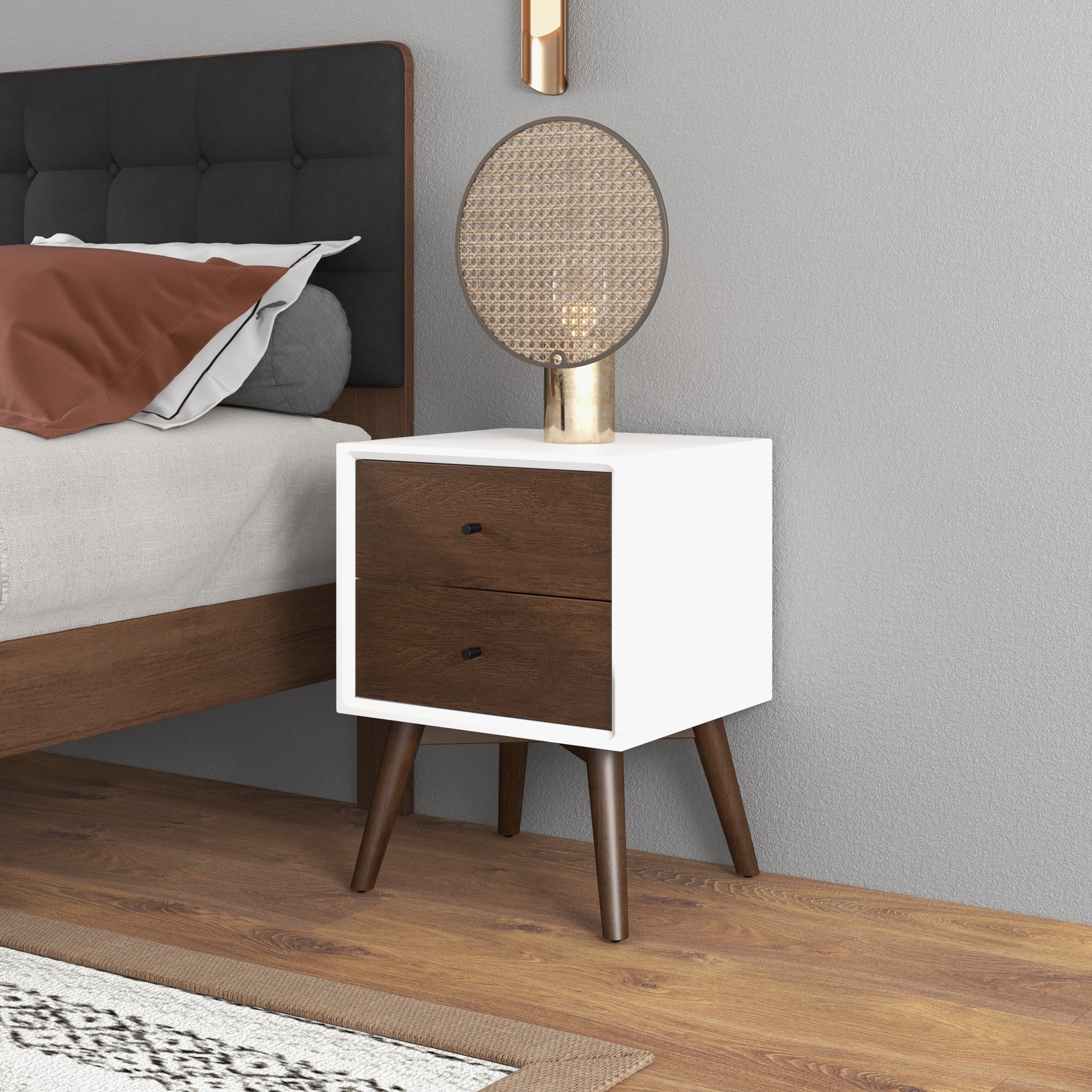 Noak White Walnut Mid Century Modern Style Night Stand - MidinMod