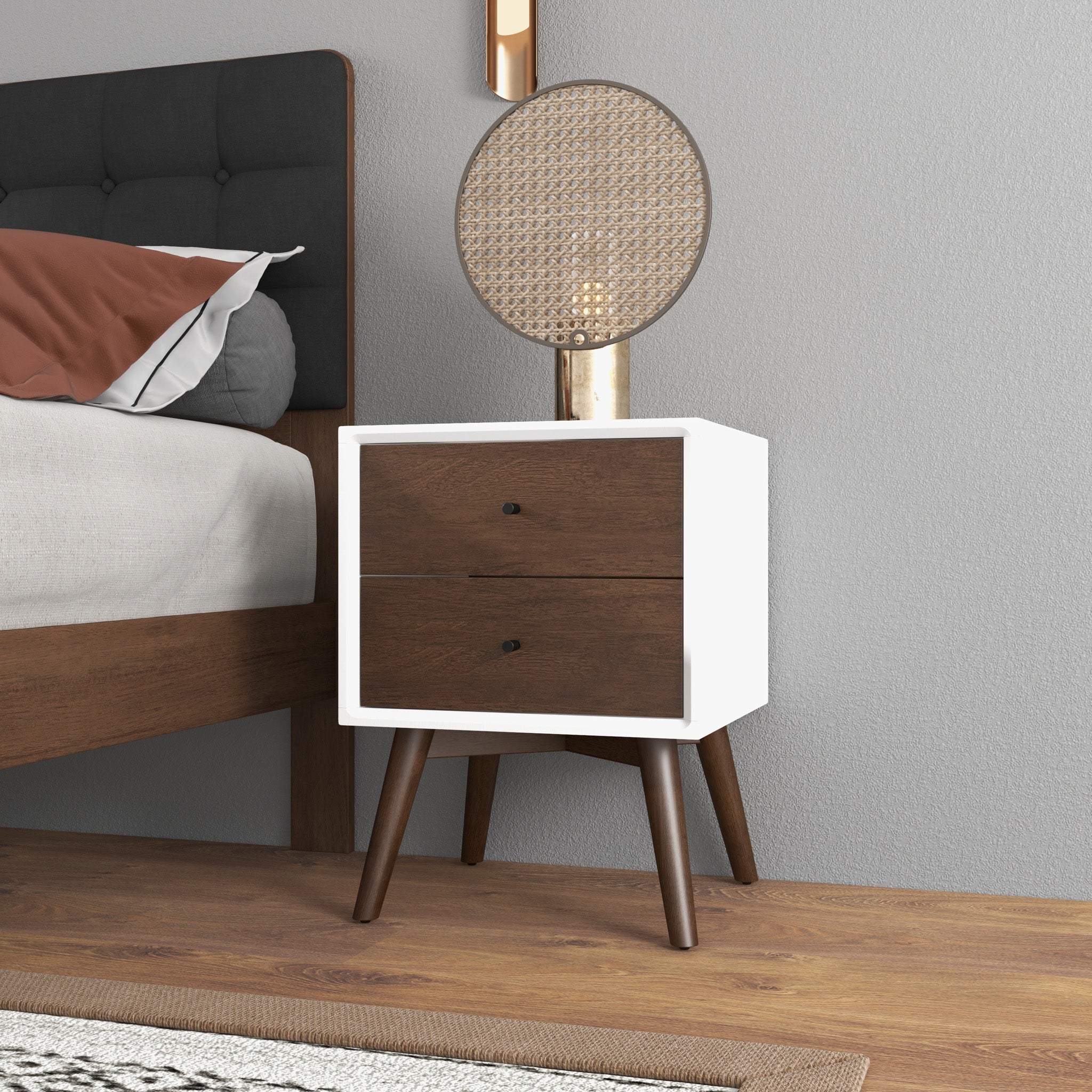 Noak White Walnut Mid Century Modern Style Night Stand - MidinMod