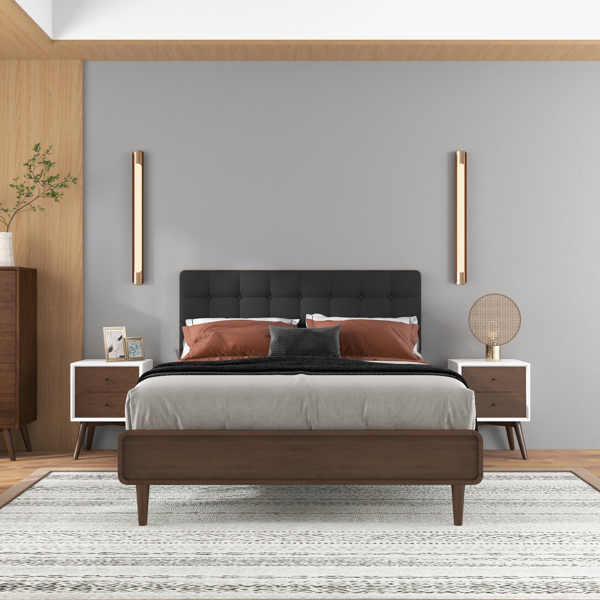 Noak White Walnut Mid Century Modern Style Night Stand - MidinMod