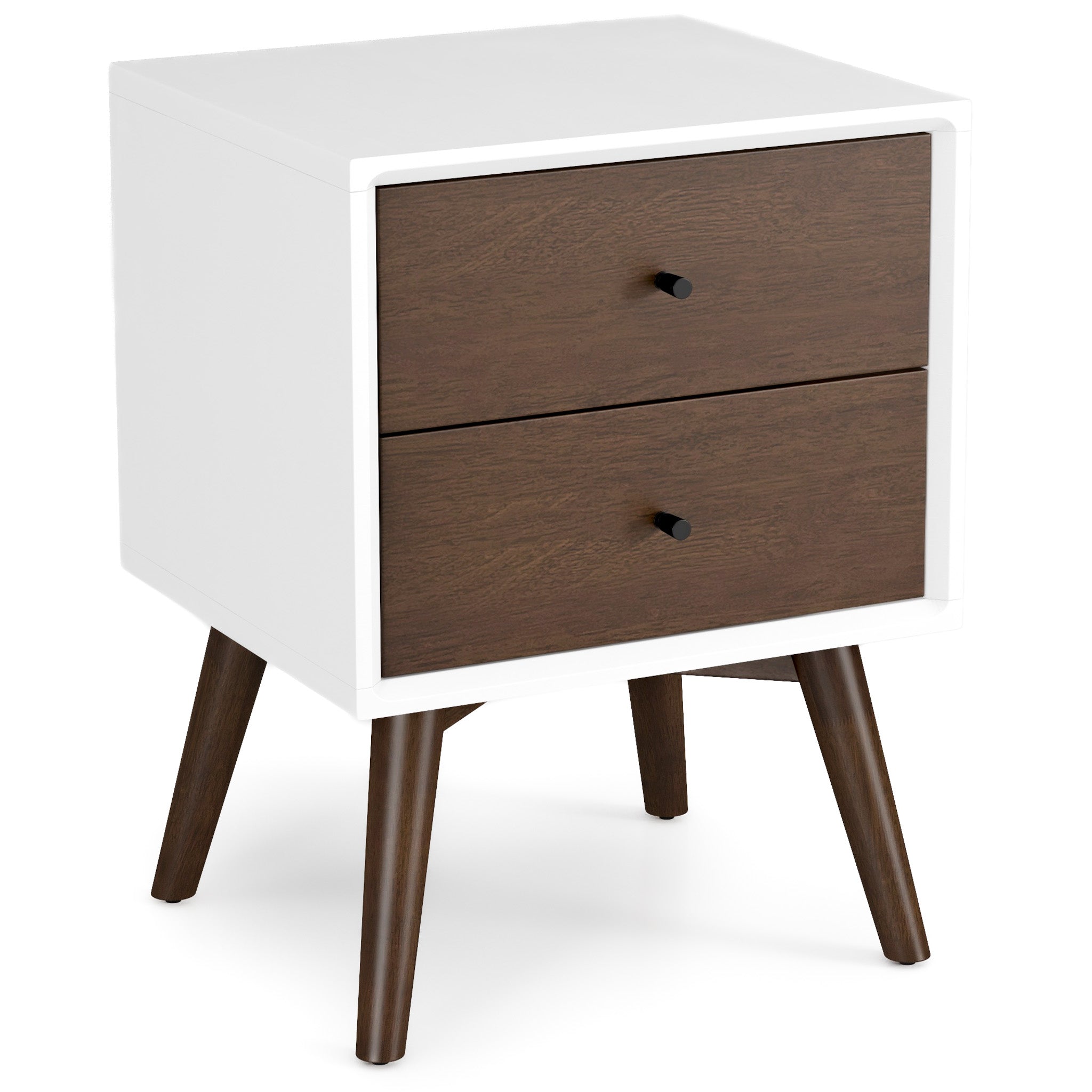 Noak White Walnut Mid Century Modern Style Night Stand - MidinMod