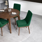 Palmer Walnut Dining Set - 4 Brighton Green Velvet Chairs | MidinMod | TX | Best Furniture stores in Houston